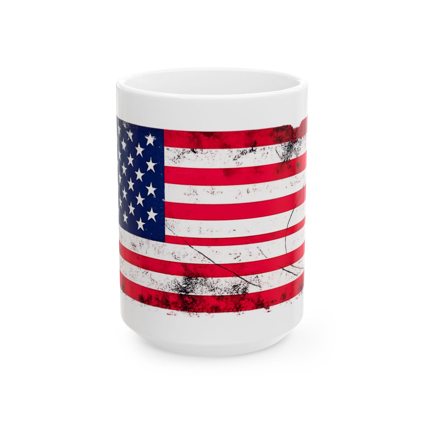 #250 Distressed American Flag Ceramic Mug — Patriotic (11oz, 15oz) Coffee Cup