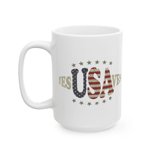 JesUSAves Patriotic Ceramic Mug American Flag Christian Faith 15oz