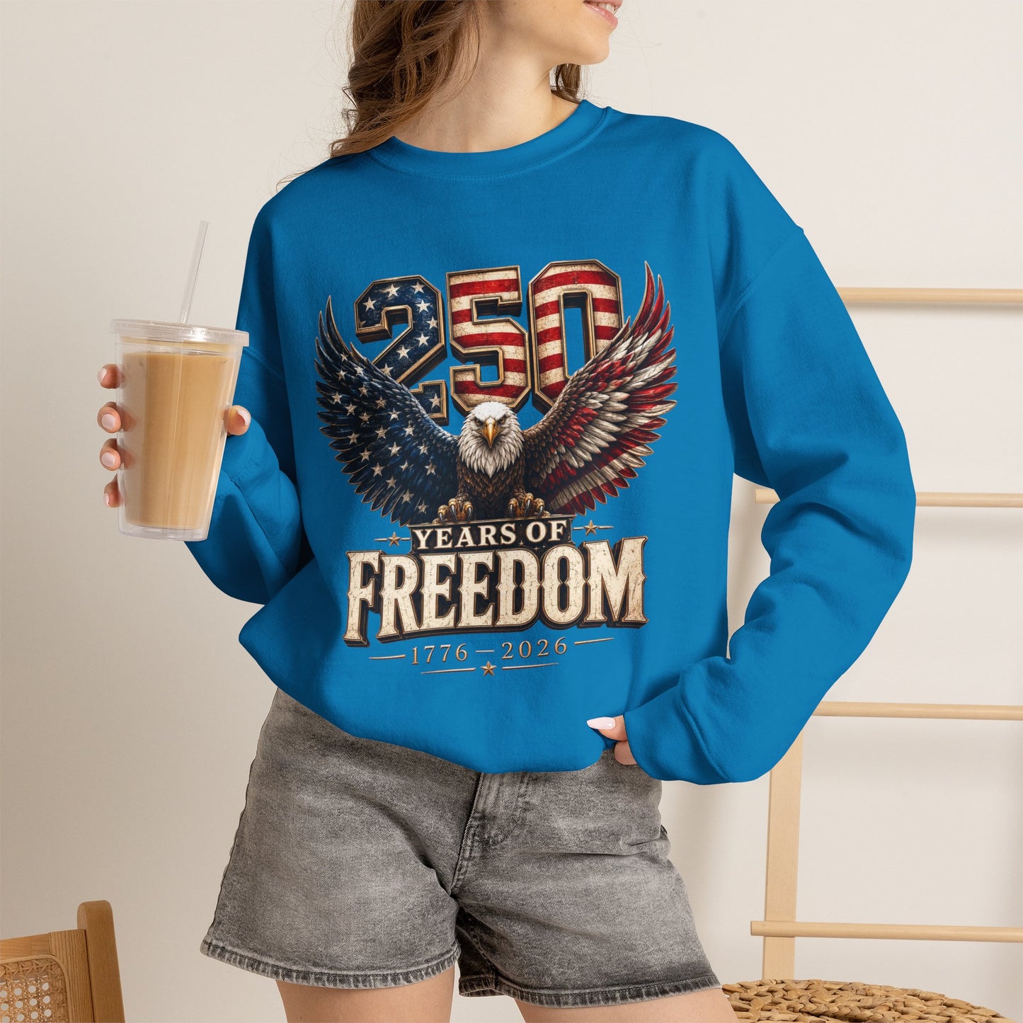 #250 250 Years of Freedom Eagle Patriotic American Flag Anniversary (1776–2026) Crewneck Sweatshirt