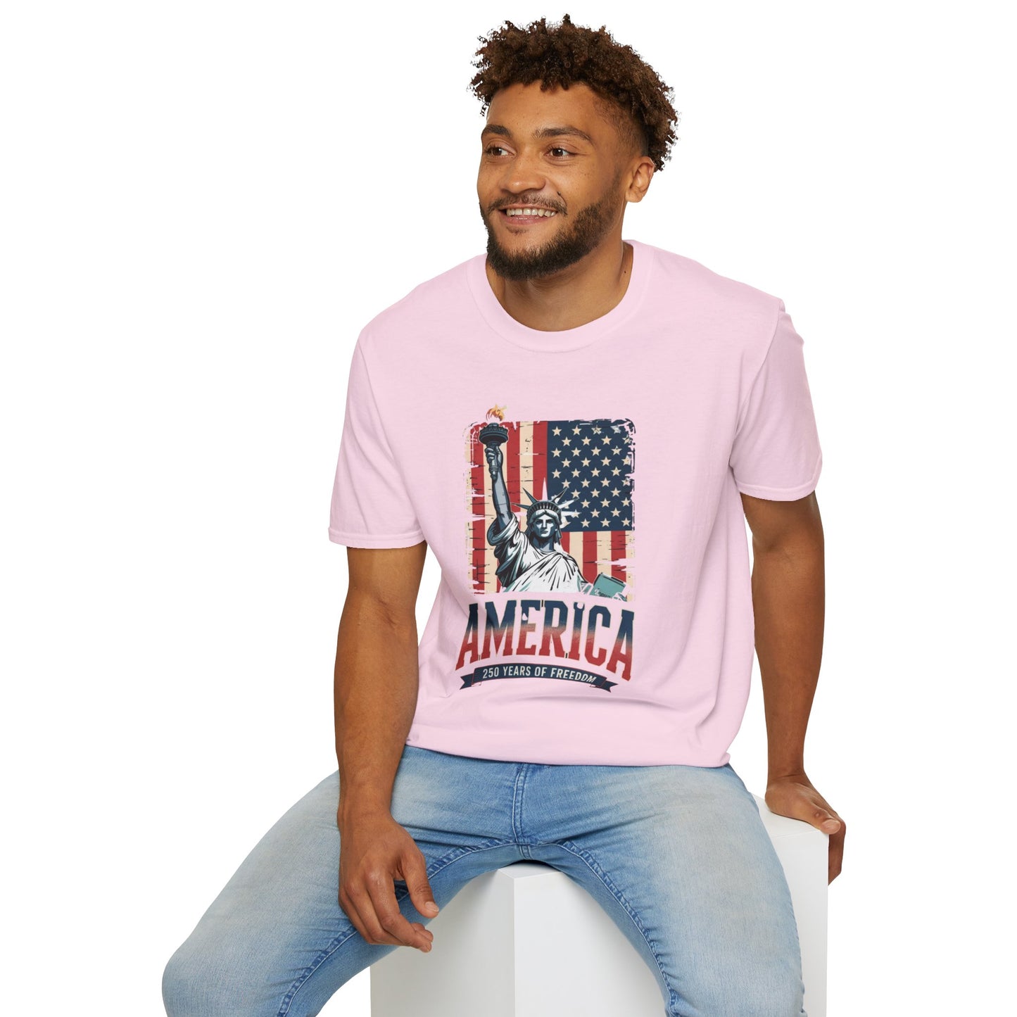 #250 Statue of Liberty American Flag 'America' Patriotic Independence Day T‑Shirt
