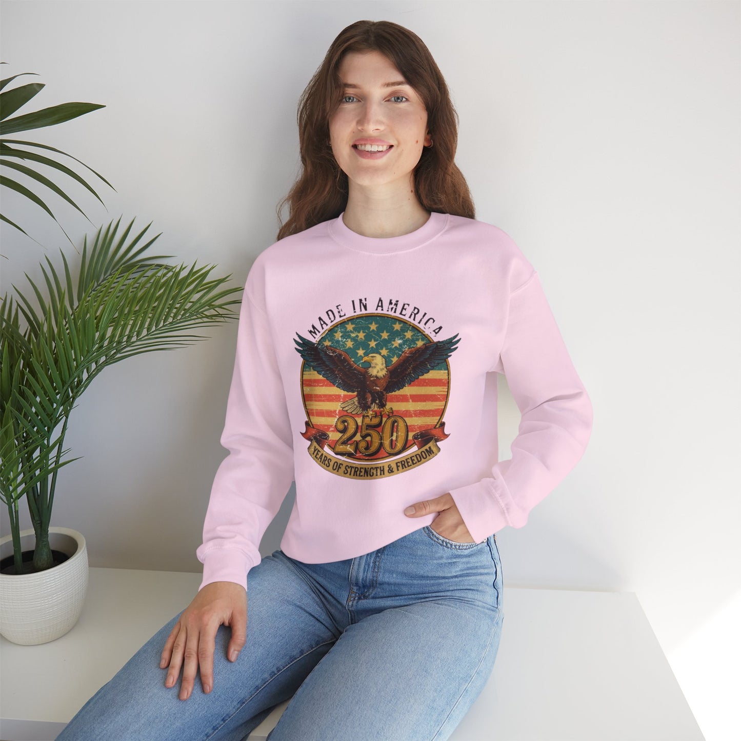 #250 Made in America Eagle 250th Anniversary Patriotic Crewneck Sweatshirt