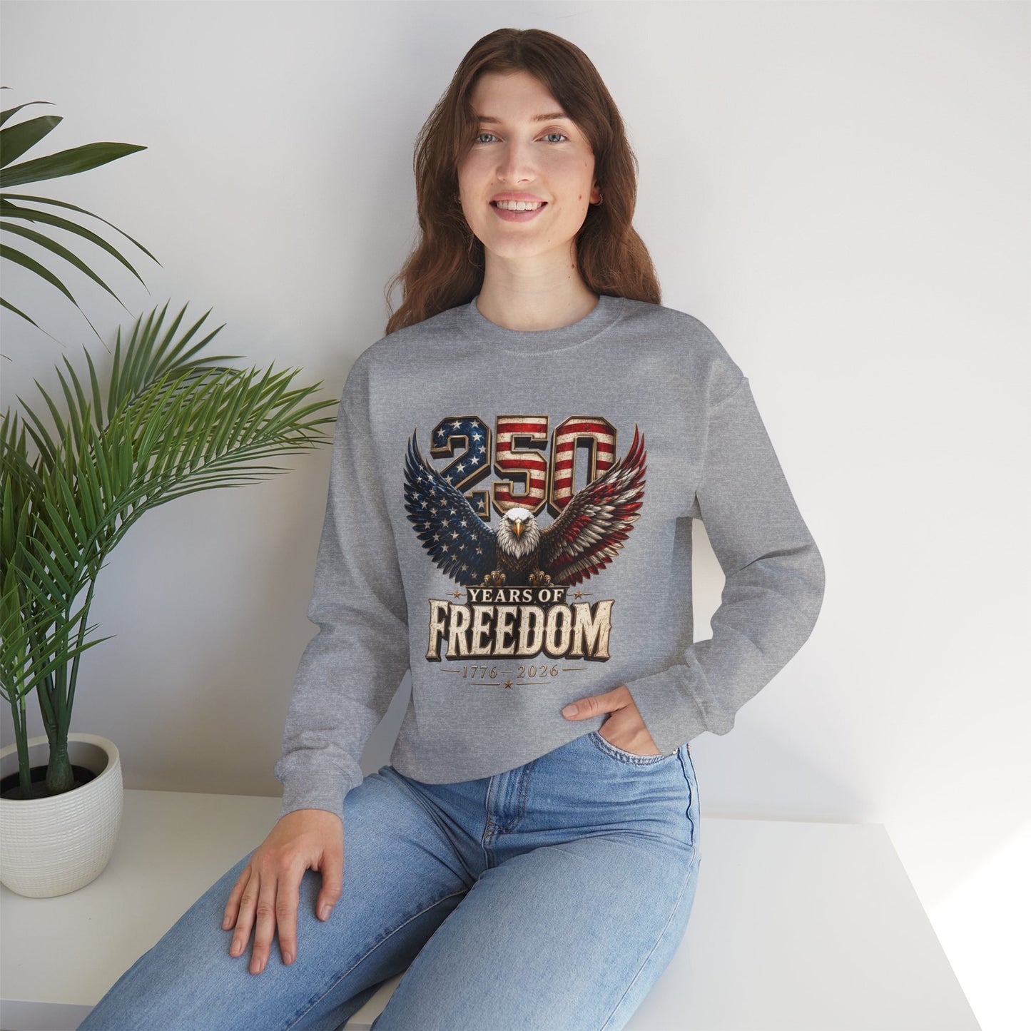 #250 250 Years of Freedom Eagle Patriotic American Flag Anniversary (1776–2026) Crewneck Sweatshirt