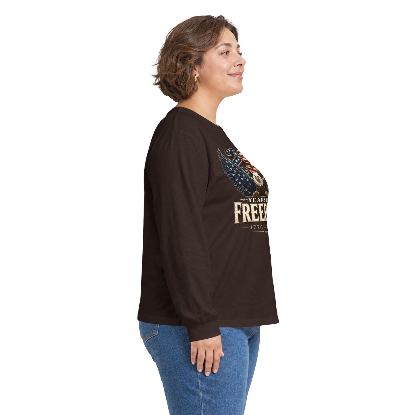 #250 250 Years of Freedom Eagle Patriotic American Flag Anniversary (1776–2026) Long Sleeve Tee