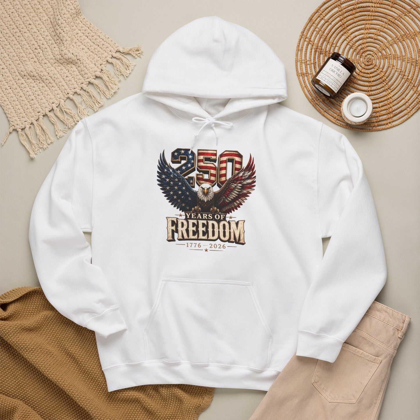 #250 250 Years of Freedom Eagle Patriotic American Flag Anniversary (1776–2026) Patriotic Hoodie