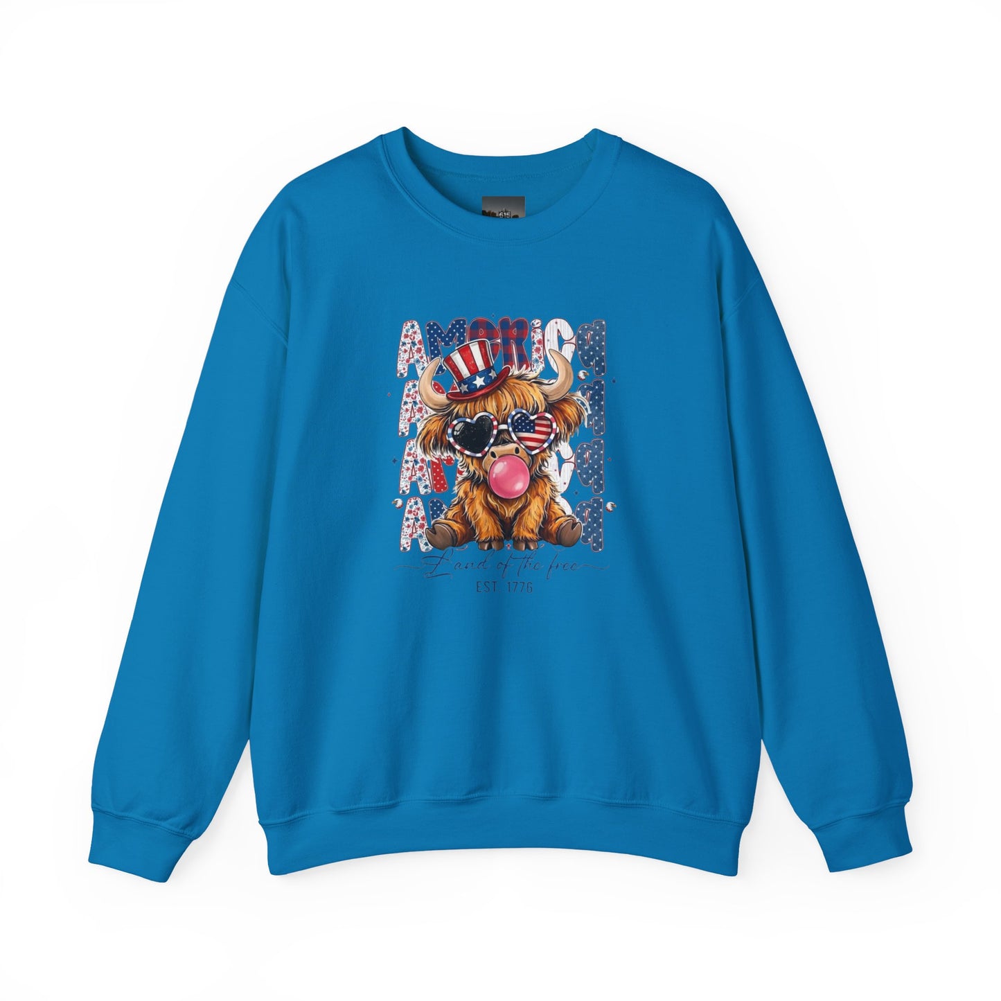 #250 American Flag Bubblegum Patriotic Highland Cow Sweatshirt