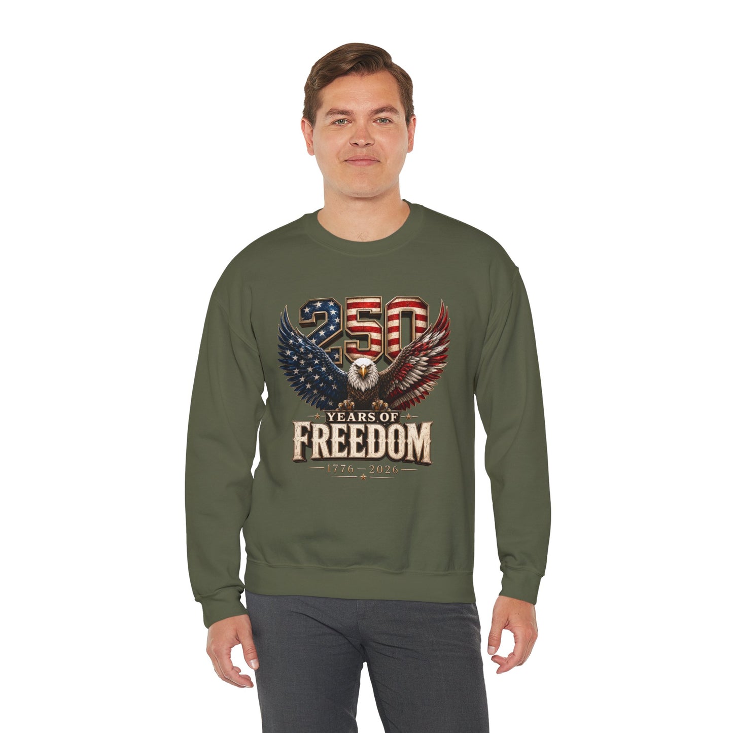 #250 250 Years of Freedom Eagle Patriotic American Flag Anniversary (1776–2026) Crewneck Sweatshirt