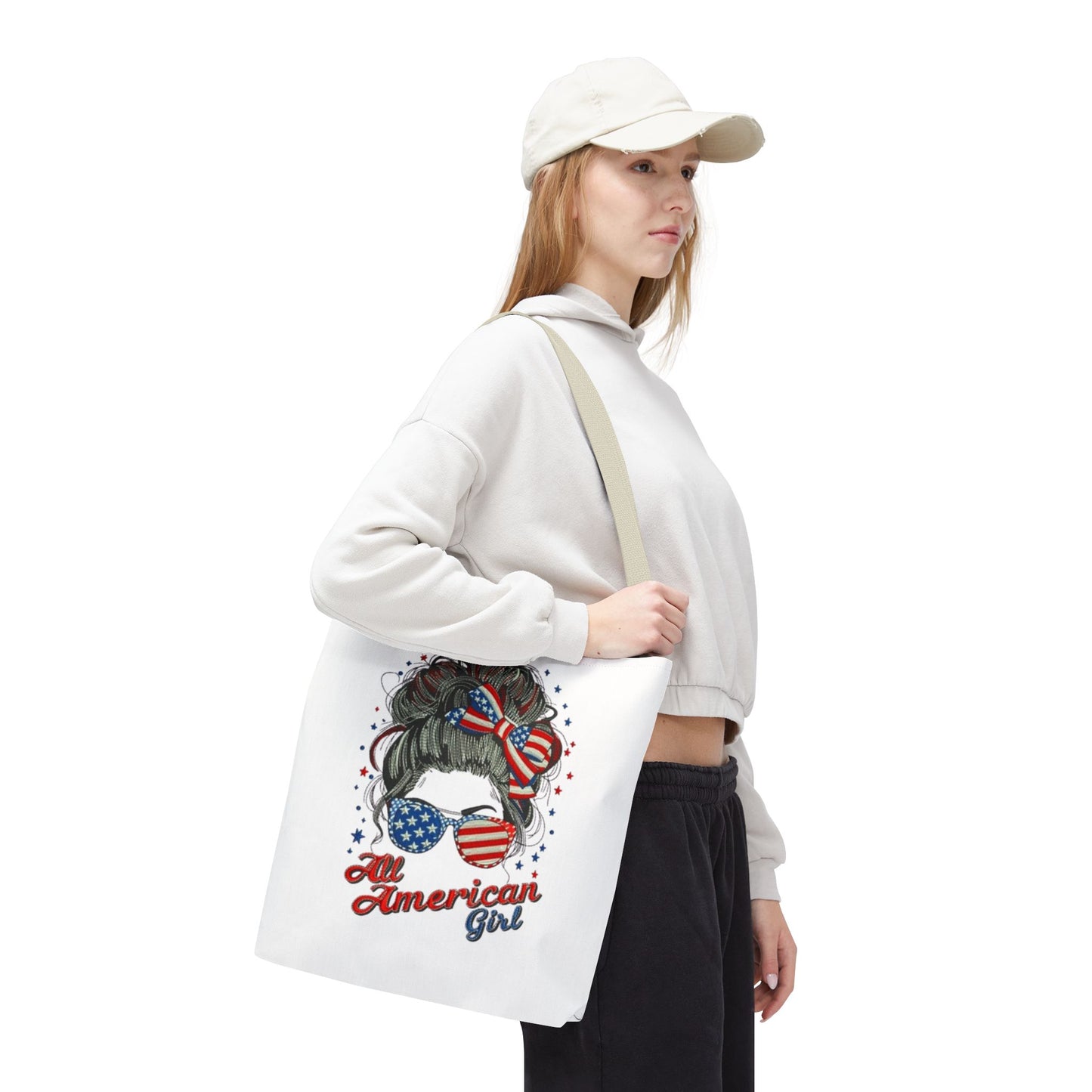 #250 "All American Girl" Patriotic Messy Bun Tote Bag