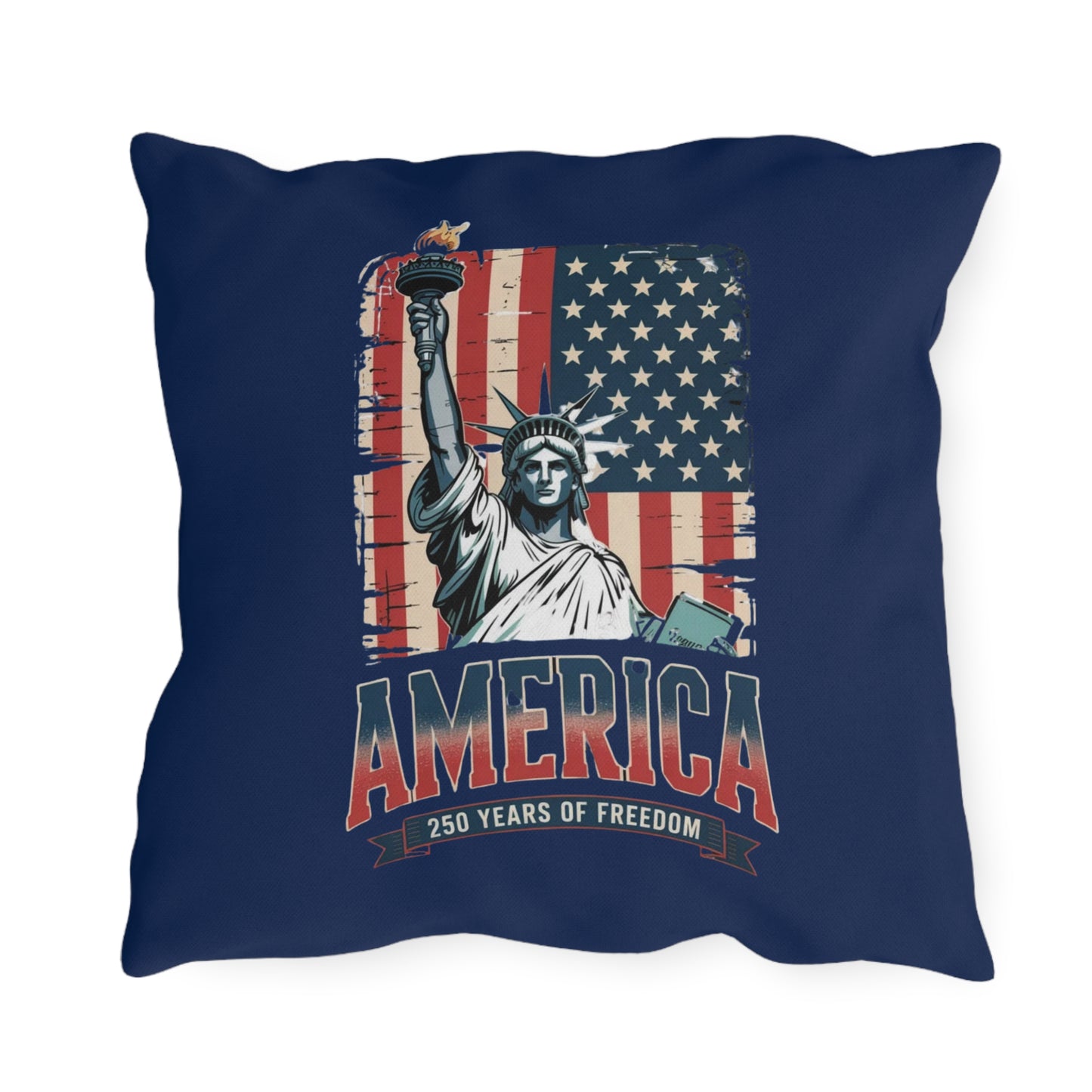 #250 Statue of Liberty American Flag 'America' Patriotic Independence Day Outdoor Throw Pillow