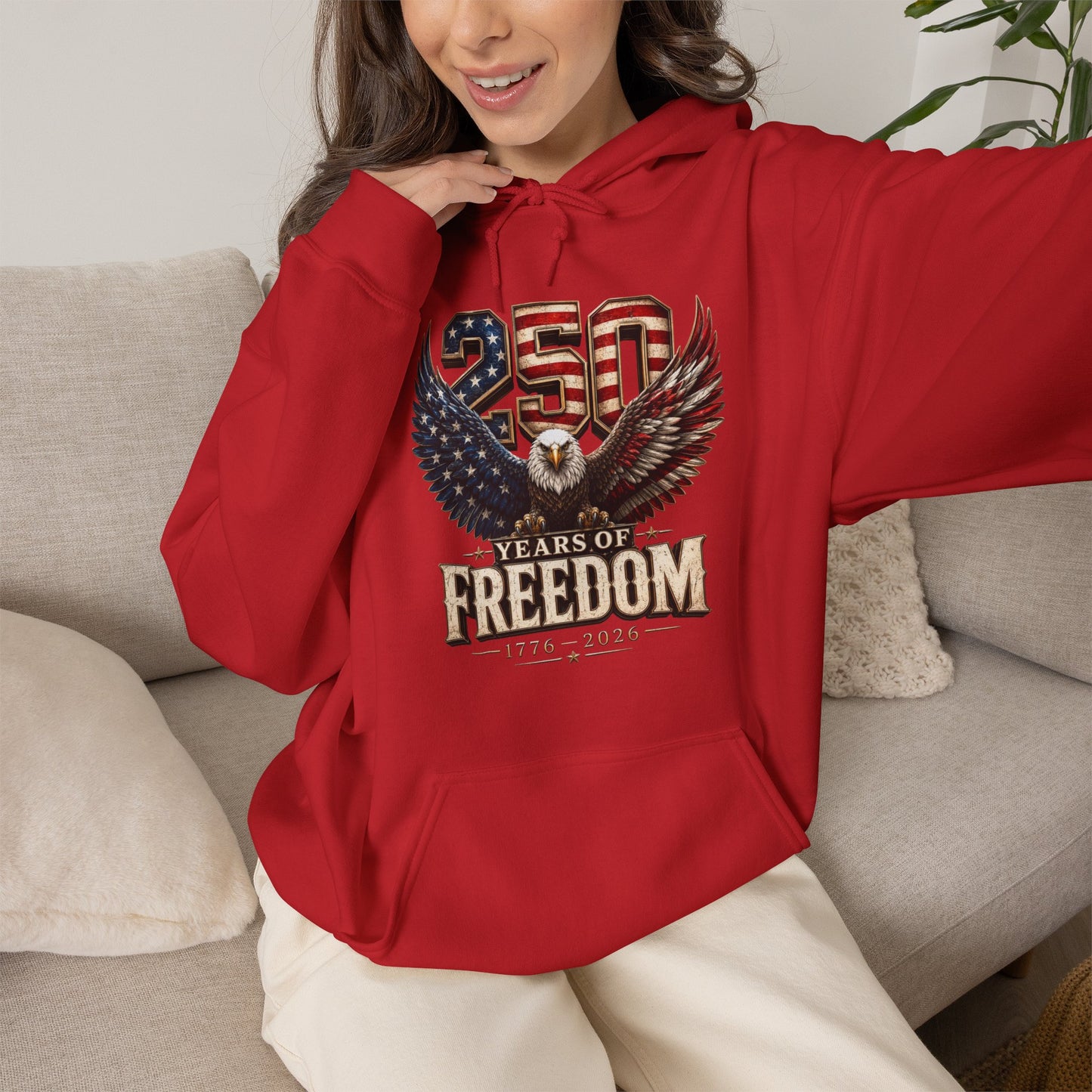 #250 250 Years of Freedom Eagle Patriotic American Flag Anniversary (1776–2026) Patriotic Hoodie