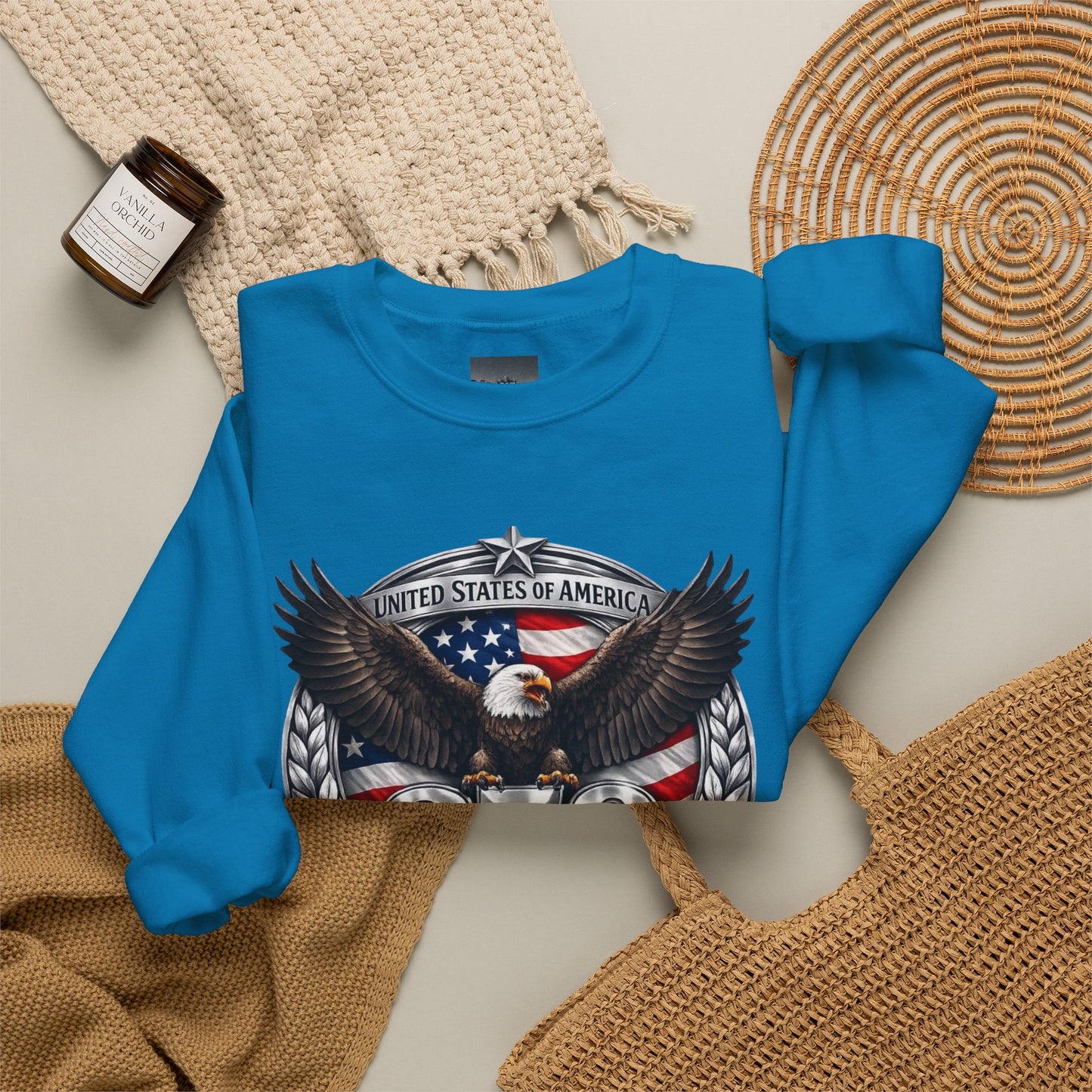 #250 Patriotic Bald Eagle 250 United States Emblem Crewneck Sweatshirt