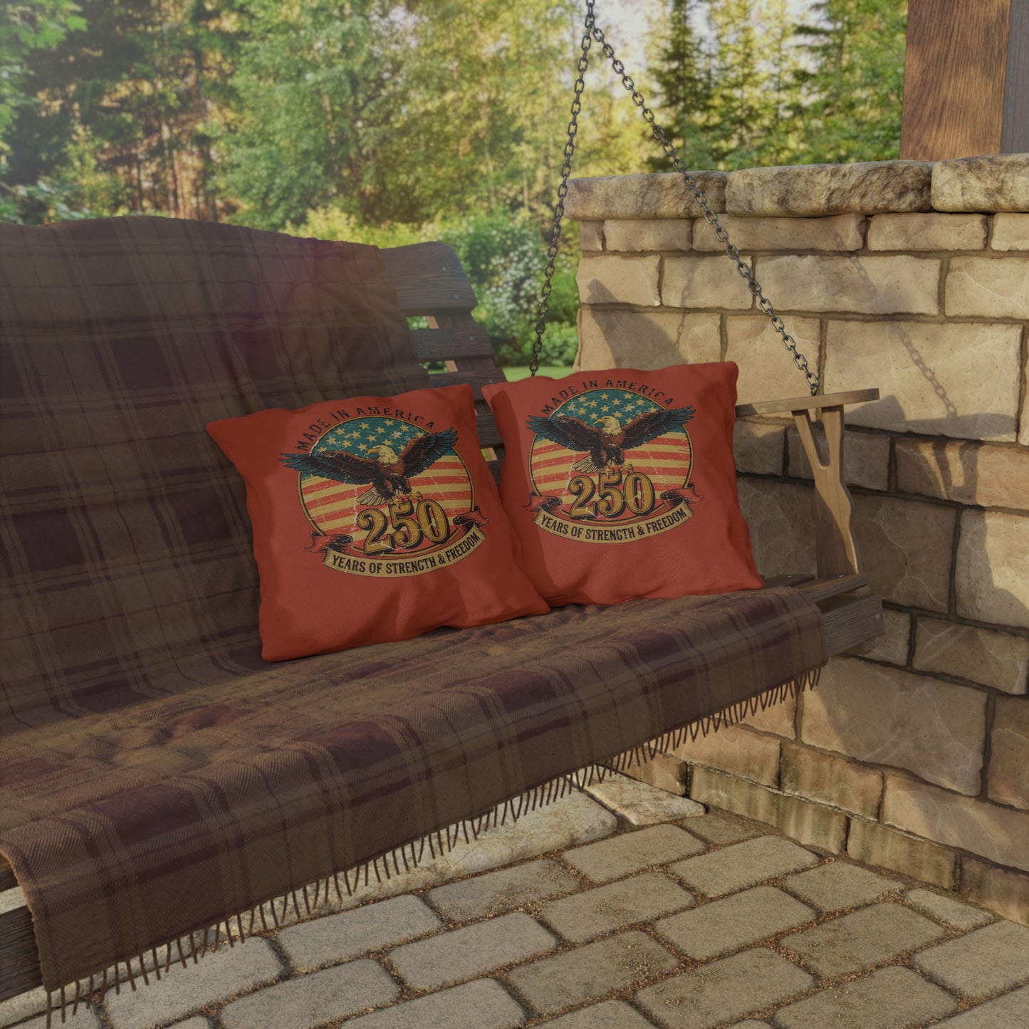 #250 Made in America Eagle 250th Anniversary Patriotic Outdoor Throw Pillow
