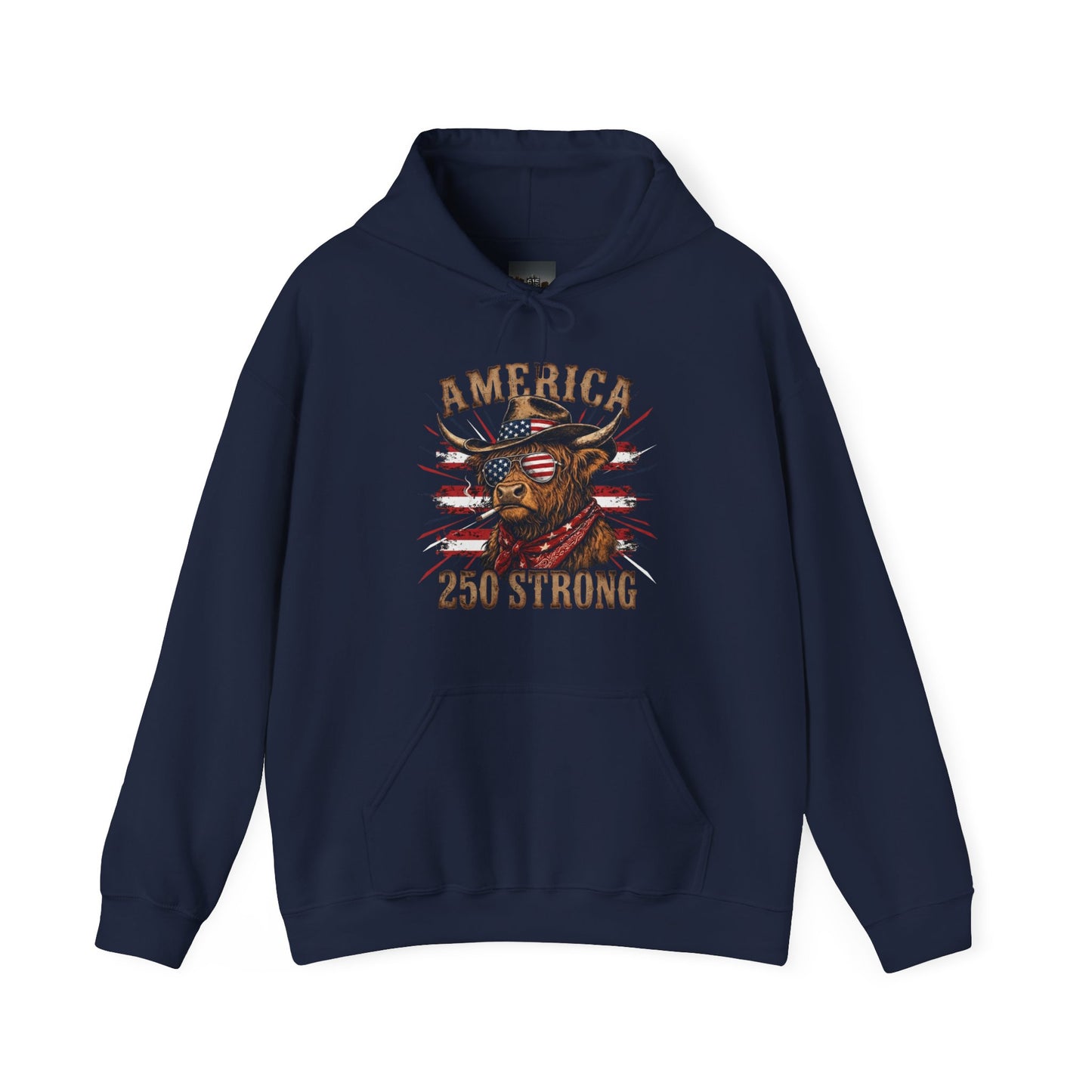 #250 America 250 Strong Patriotic Bull with American Flag Hoodie