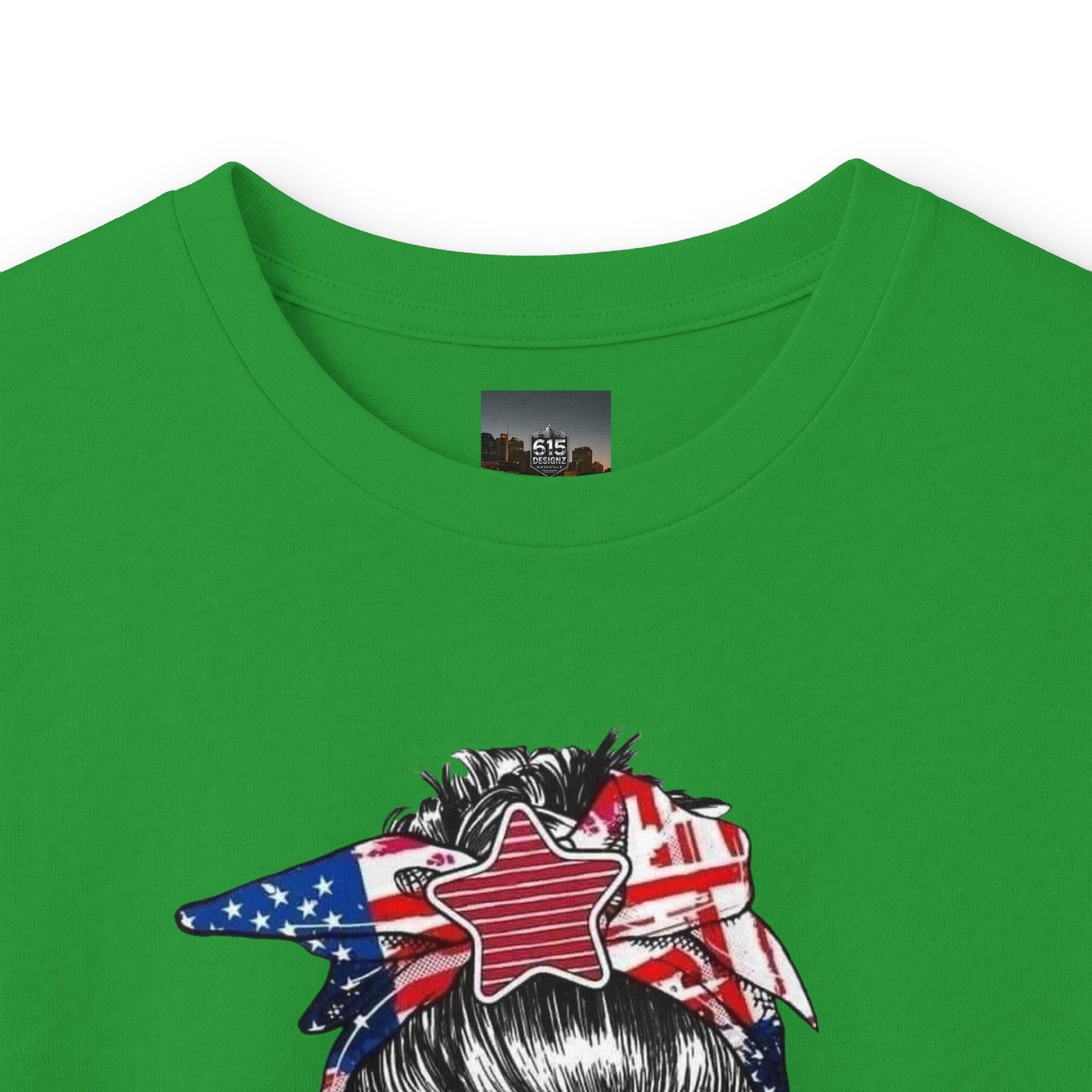 #250 Mama USA Flag Messy Bunn Long Sleeve Tee