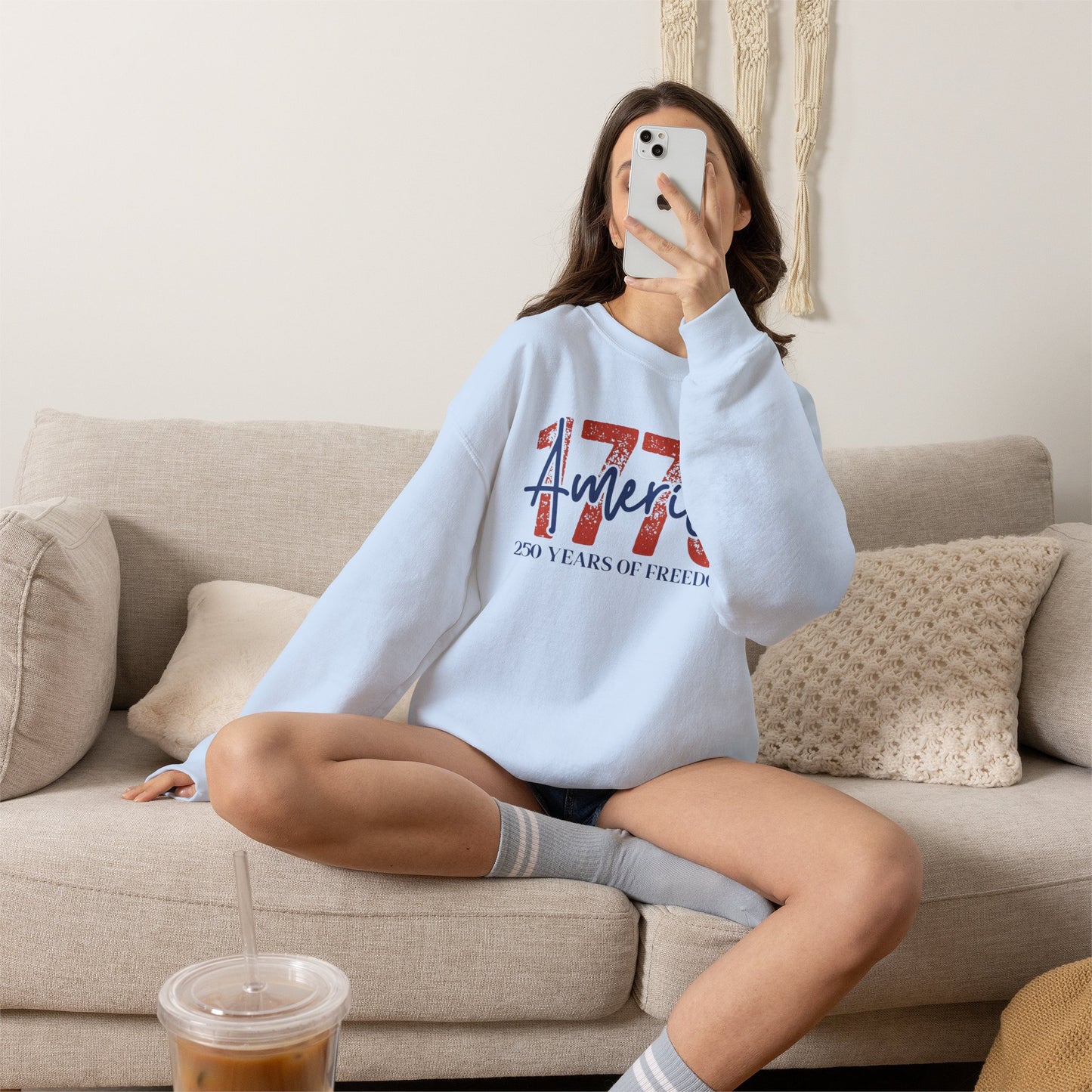 #250 1776 America: 250 Years of Freedom' Patriotic Independence Day Crewneck Sweatshirt