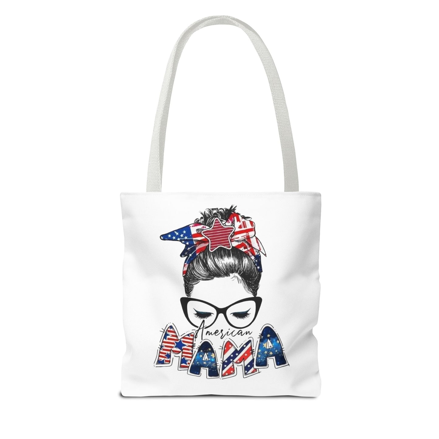 #250 Mama USA Flag Messy Bun Tote Bag