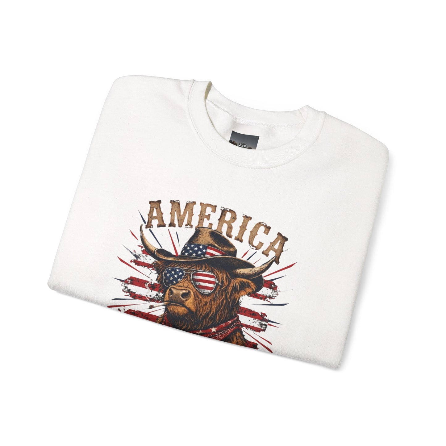 #250 America 250 Strong Patriotic Bull with American Flag Sweatshirt