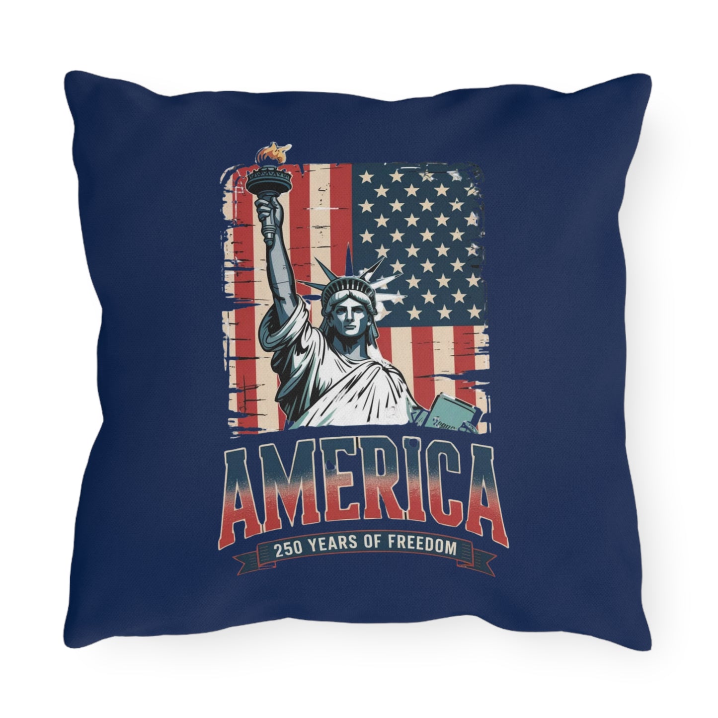 #250 Statue of Liberty American Flag 'America' Patriotic Independence Day Outdoor Throw Pillow