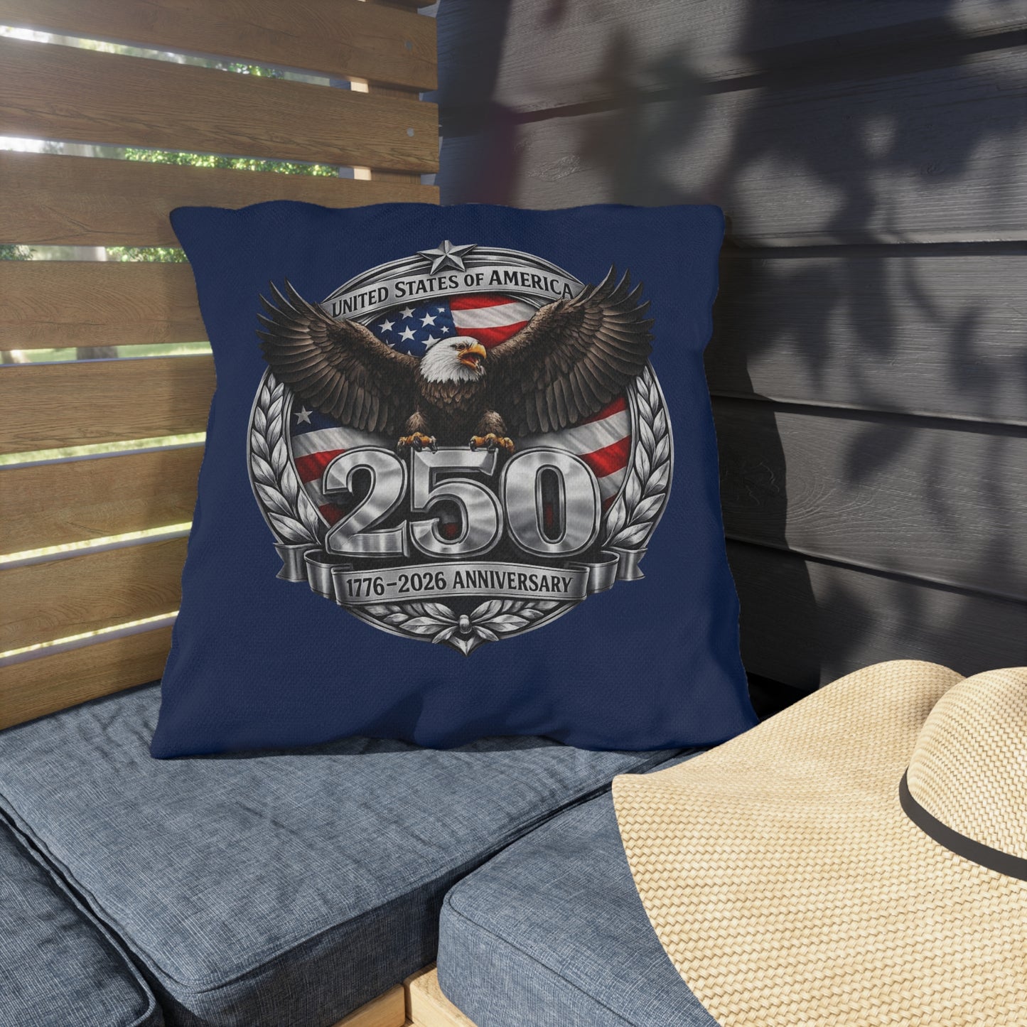 #250 Patriotic Bald Eagle 250 United States Emblem Outdoor Throw Pillow