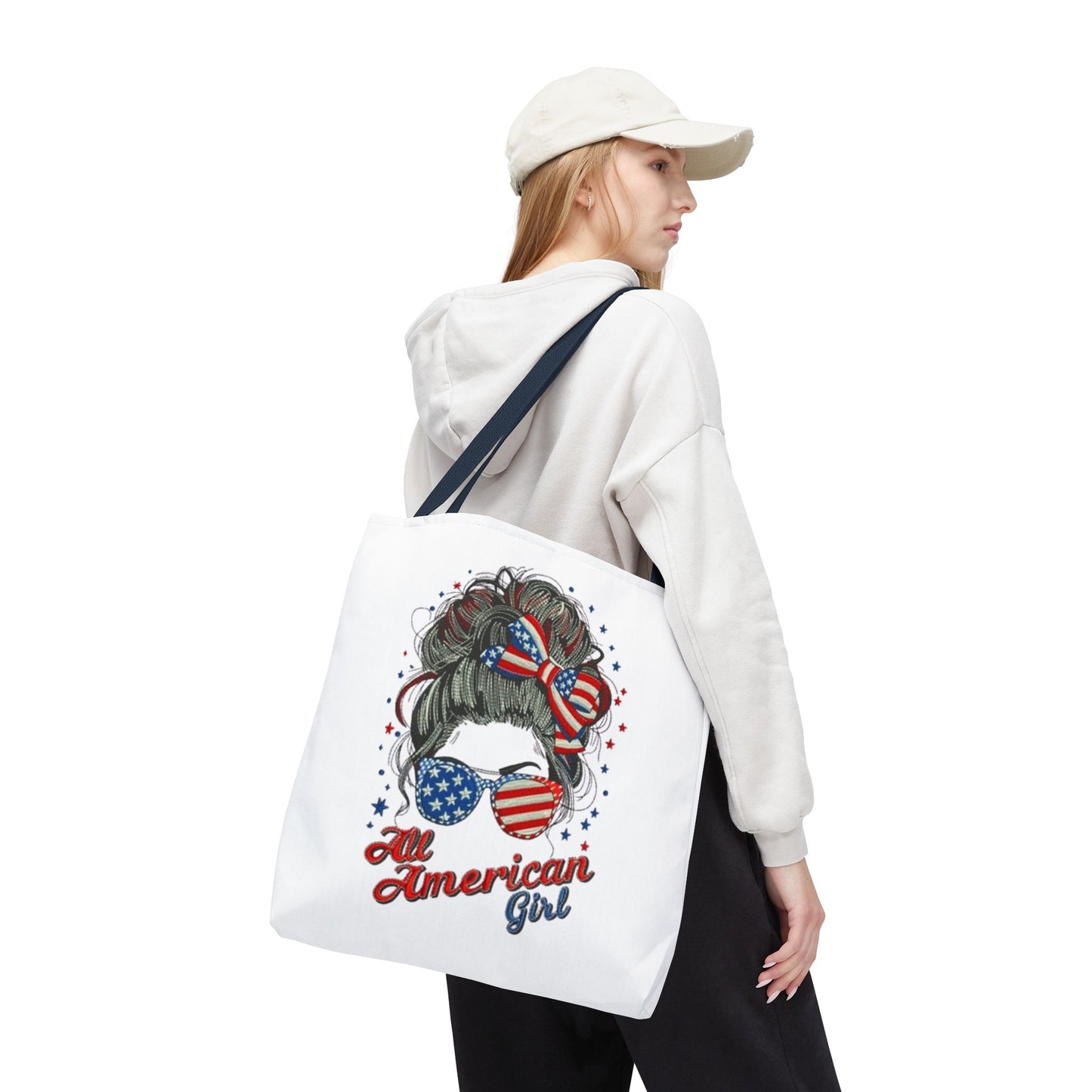 #250 "All American Girl" Patriotic Messy Bun Tote Bag