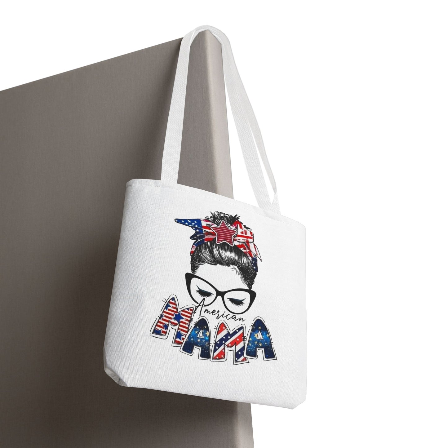 #250 Mama USA Flag Messy Bun Tote Bag