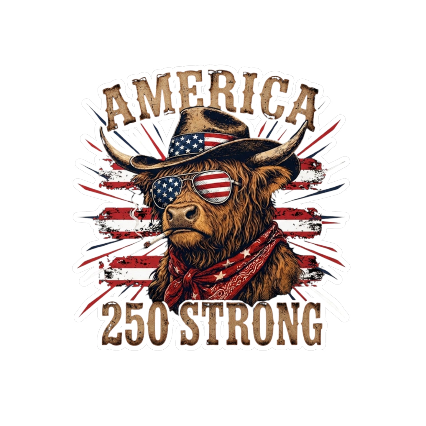 #250 America 250 Strong Patriotic Bull with American Flag Vinyl Sticker Kiss-Cut Decal (Fourth of July)