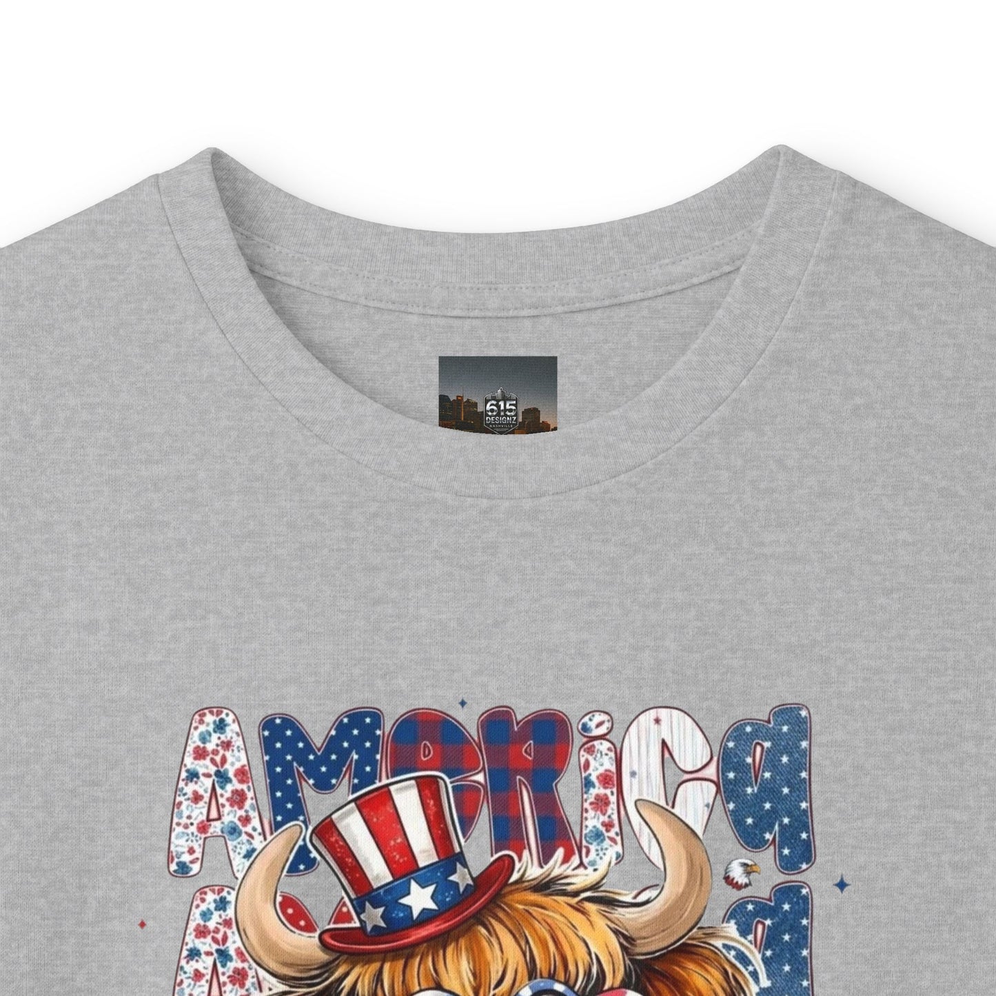 #250 American Flag Bubblegum Patriotic Highland Cow Long Sleeve Tee