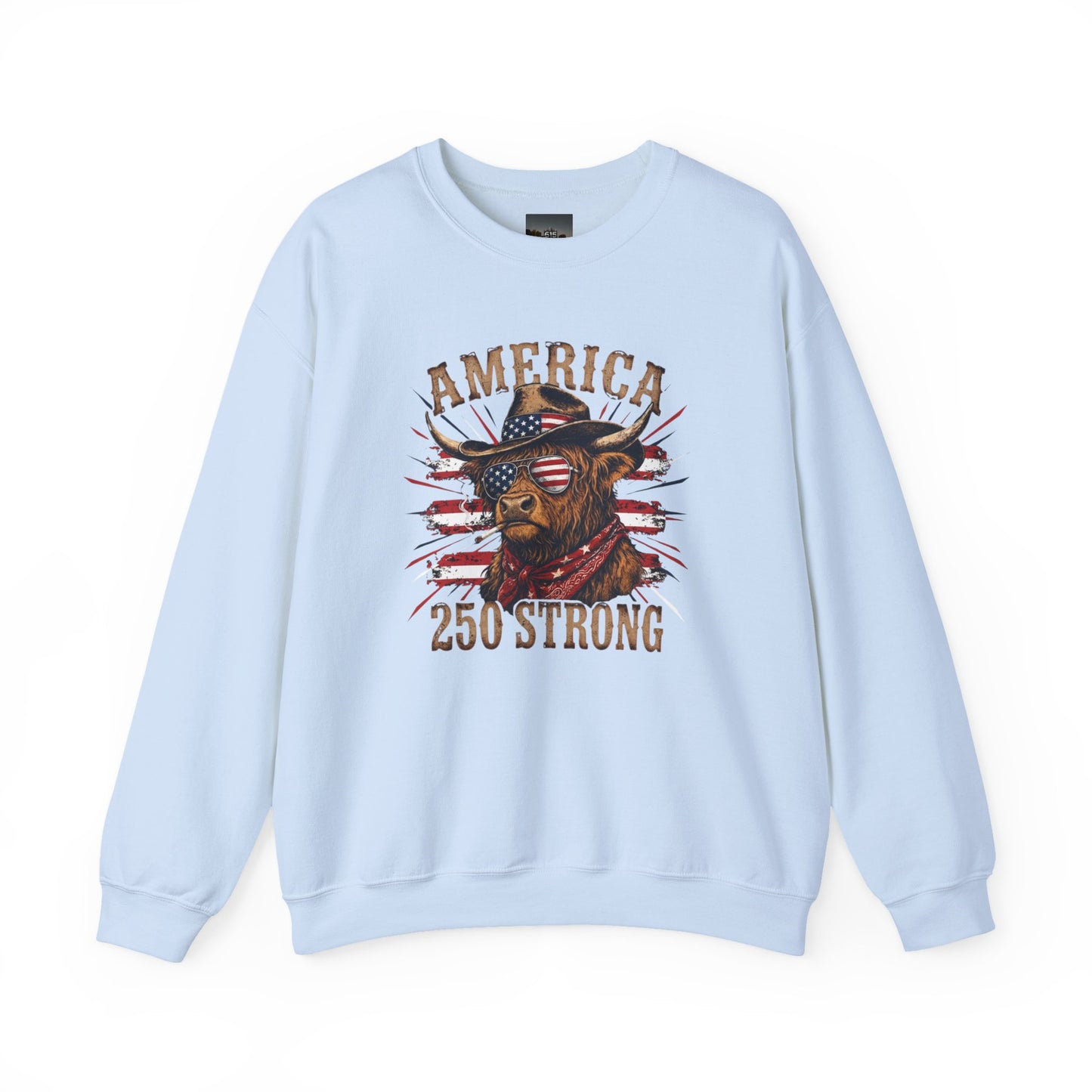 #250 America 250 Strong Patriotic Bull with American Flag Sweatshirt
