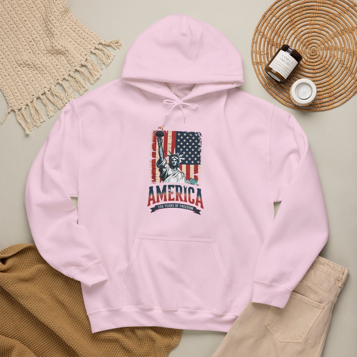 #250 Statue of Liberty American Flag 'America' Patriotic Independence Day Hoodie