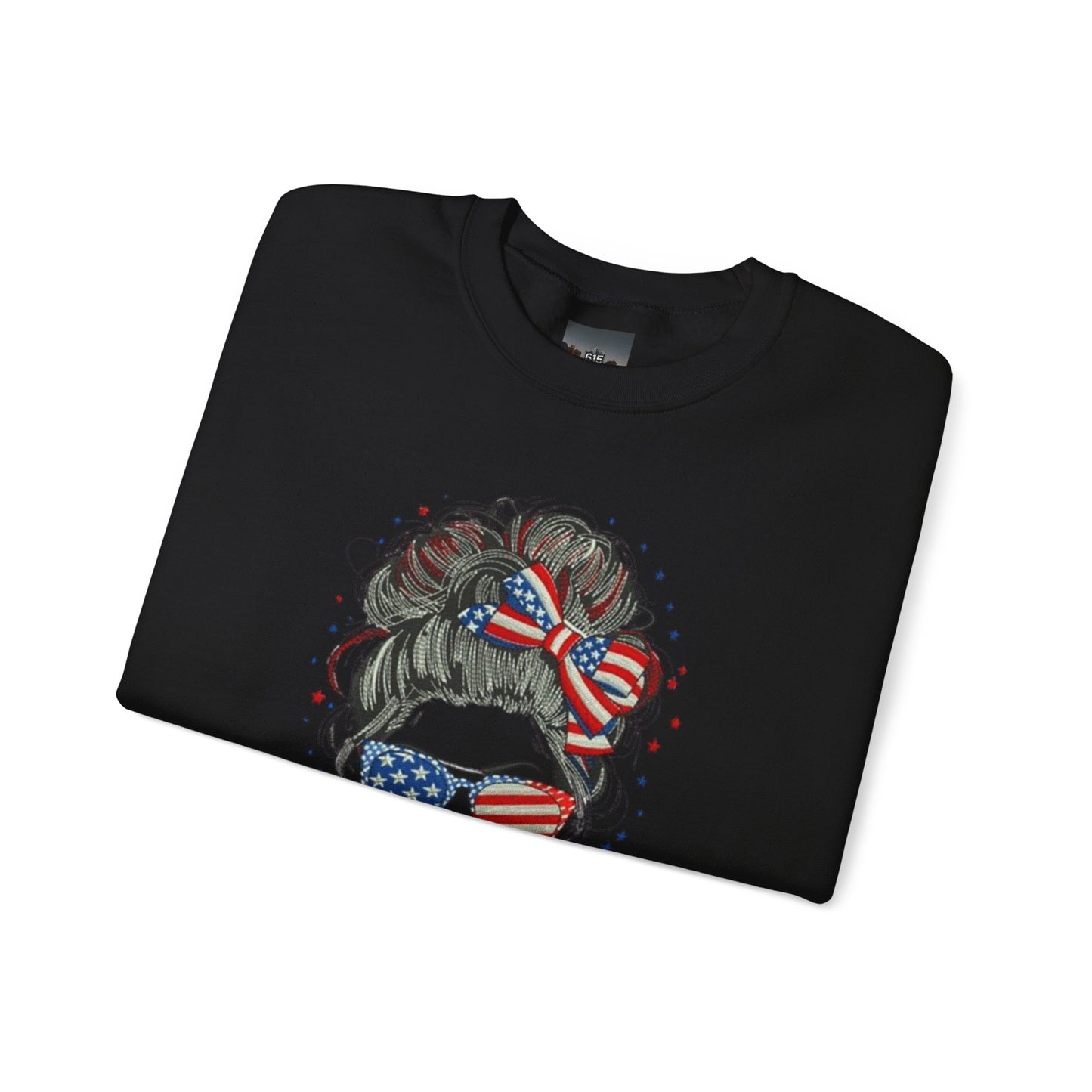 #250 "All American Girl" Patriotic Messy Bun Sweatshirt