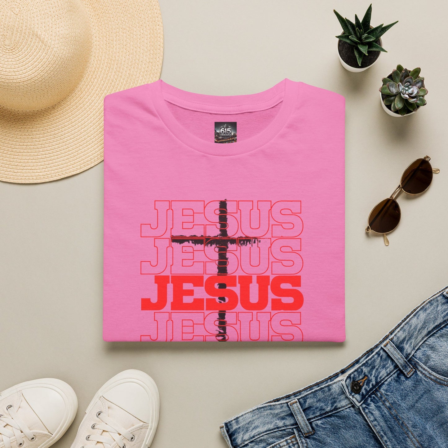 Jesus Cross Red Text Black Cross Graphic T-Shirt — Religious Faith Tee