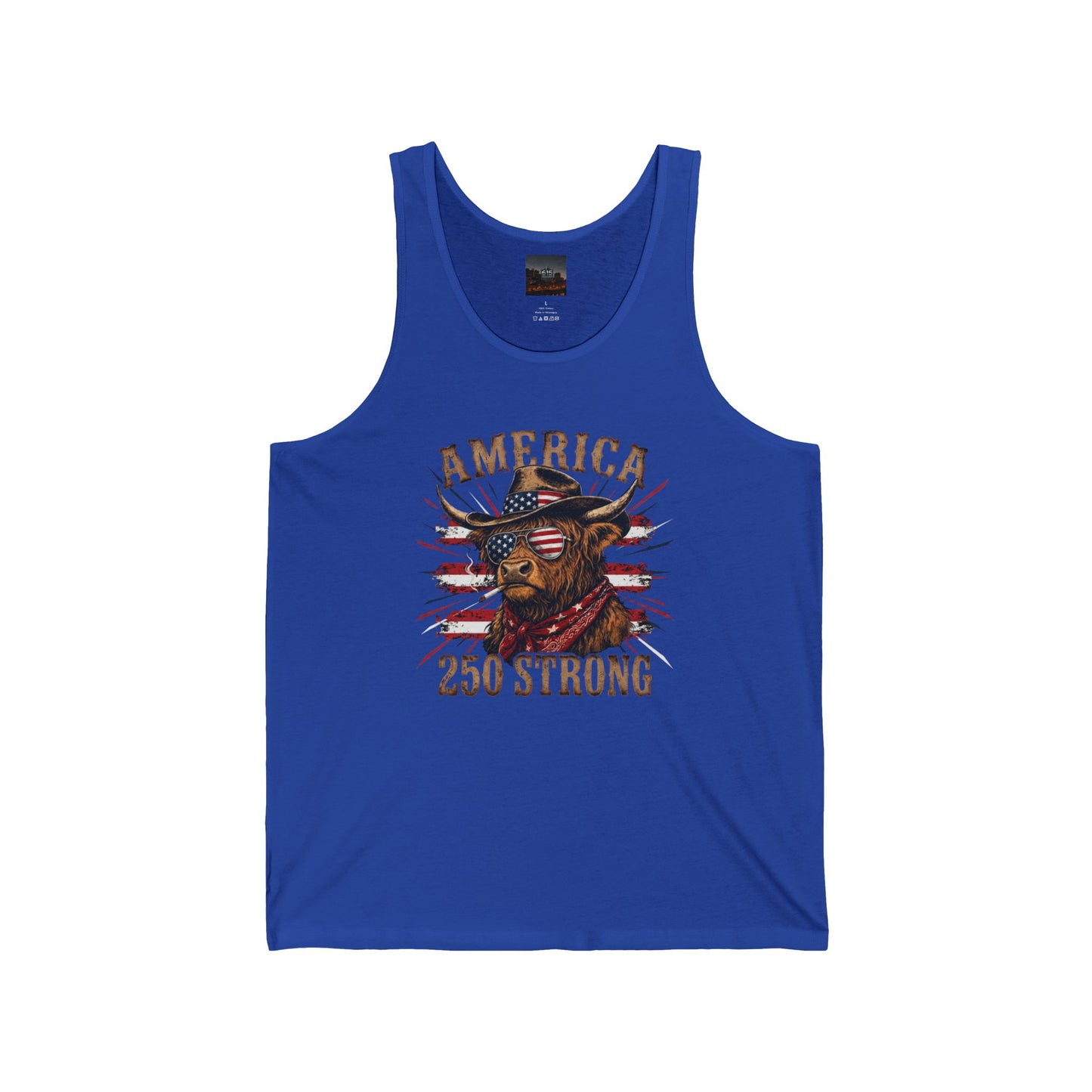 #250 America 250 Strong Patriotic Bull with American Flag Tank Top