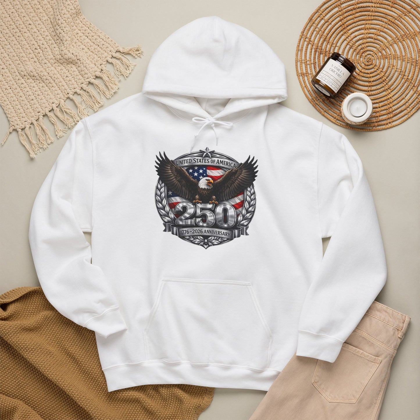 #250 Patriotic Bald Eagle 250 United States Emblem Hoodie