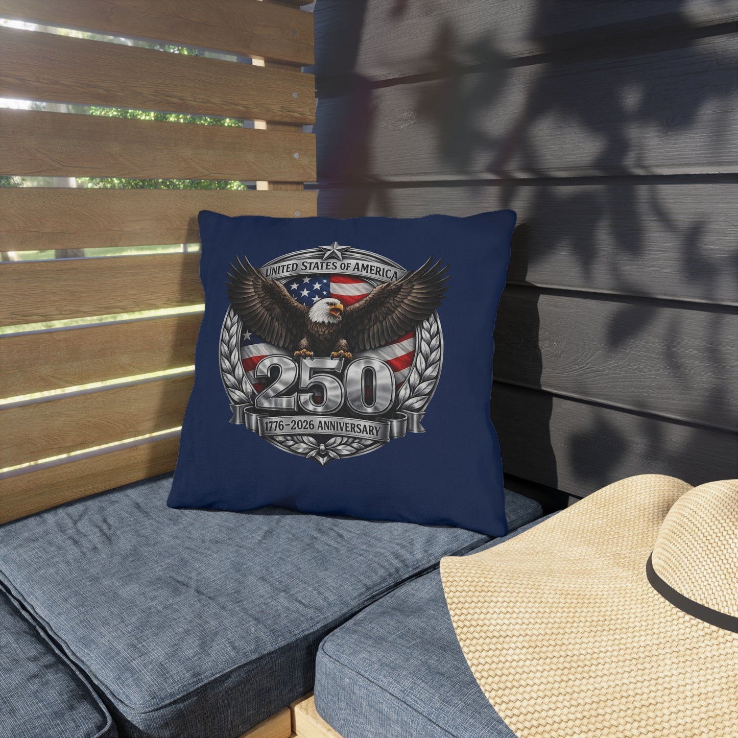 #250 Patriotic Bald Eagle 250 United States Emblem Outdoor Throw Pillow
