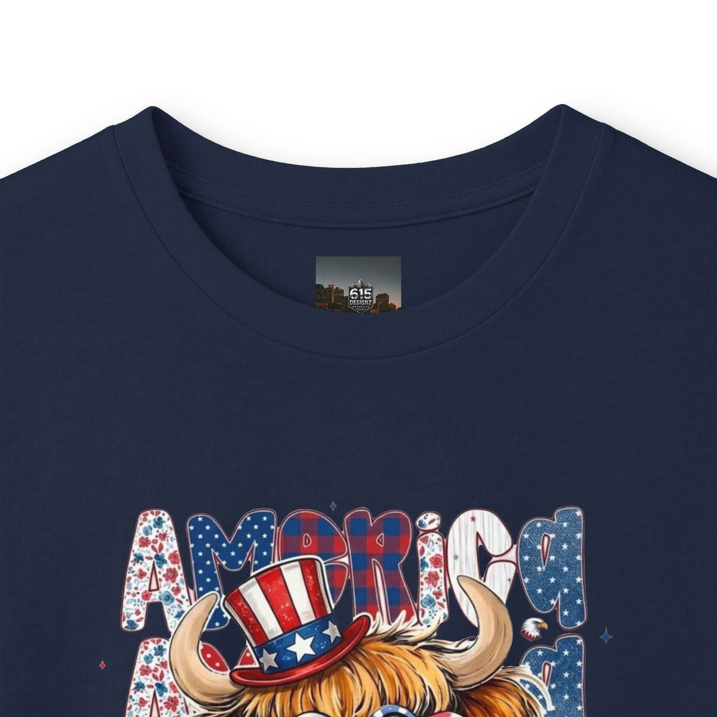 #250 American Flag Bubblegum Patriotic Highland Cow Long Sleeve Tee