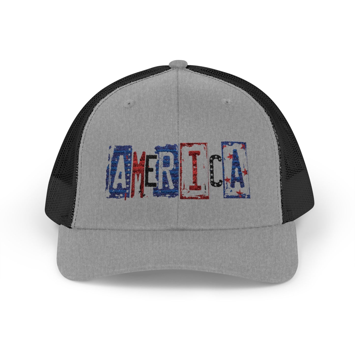 #250 America Retro Block Text Patriotic Snapback Trucker Cap