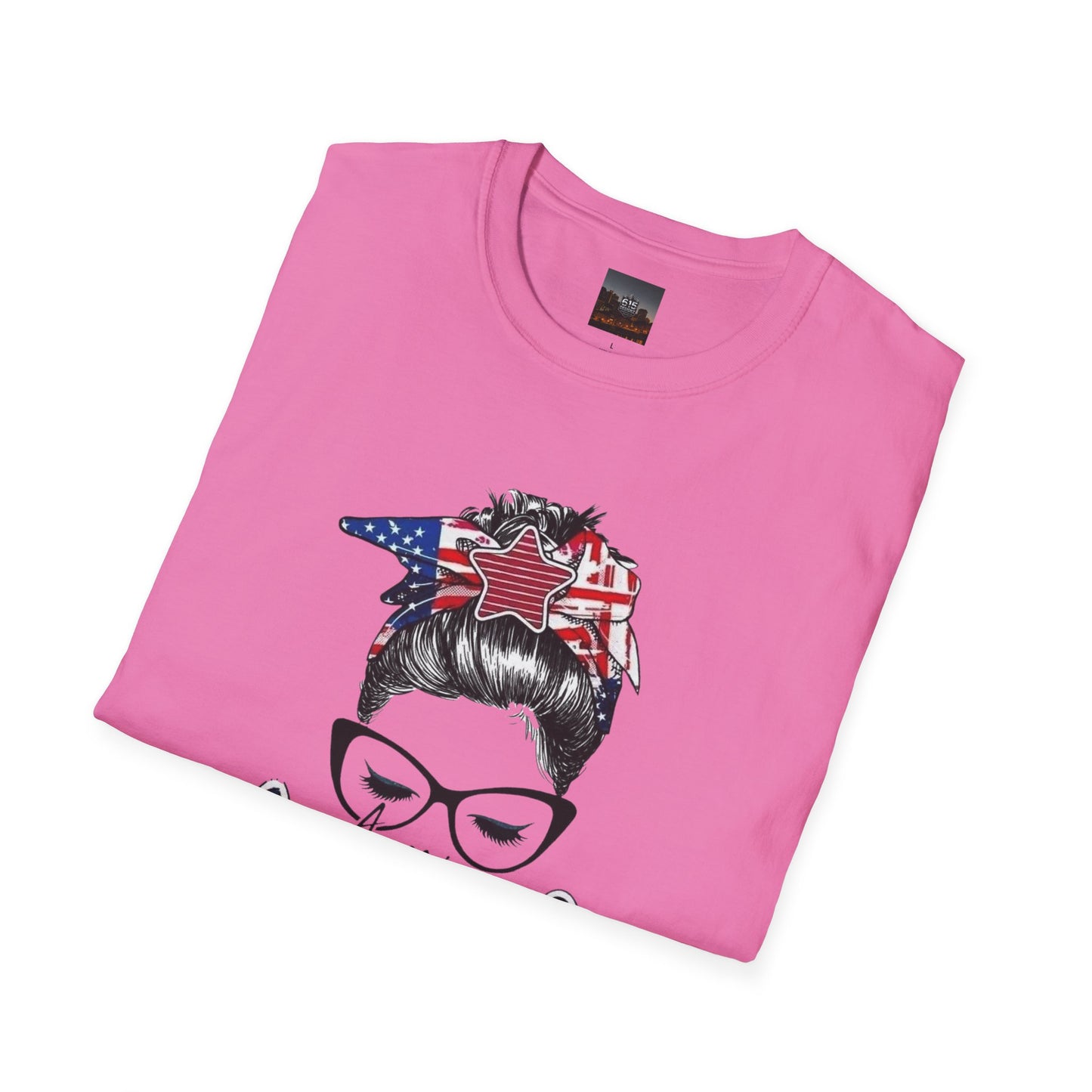 Mama USA Flag Messy Bun T-Shirt