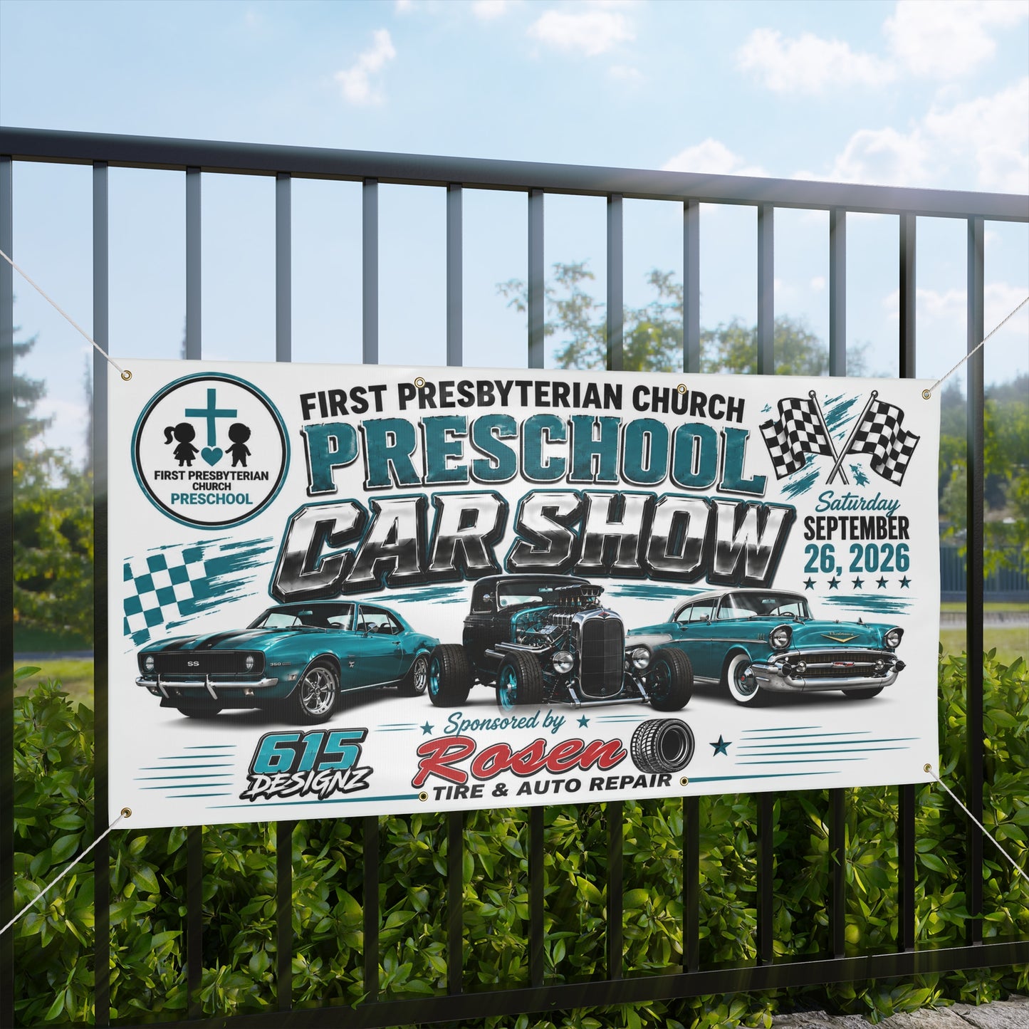 Preschool Car Show Banner — Custom Matte Event Banner (First Presbyterian Church, Sept 26, 2026)