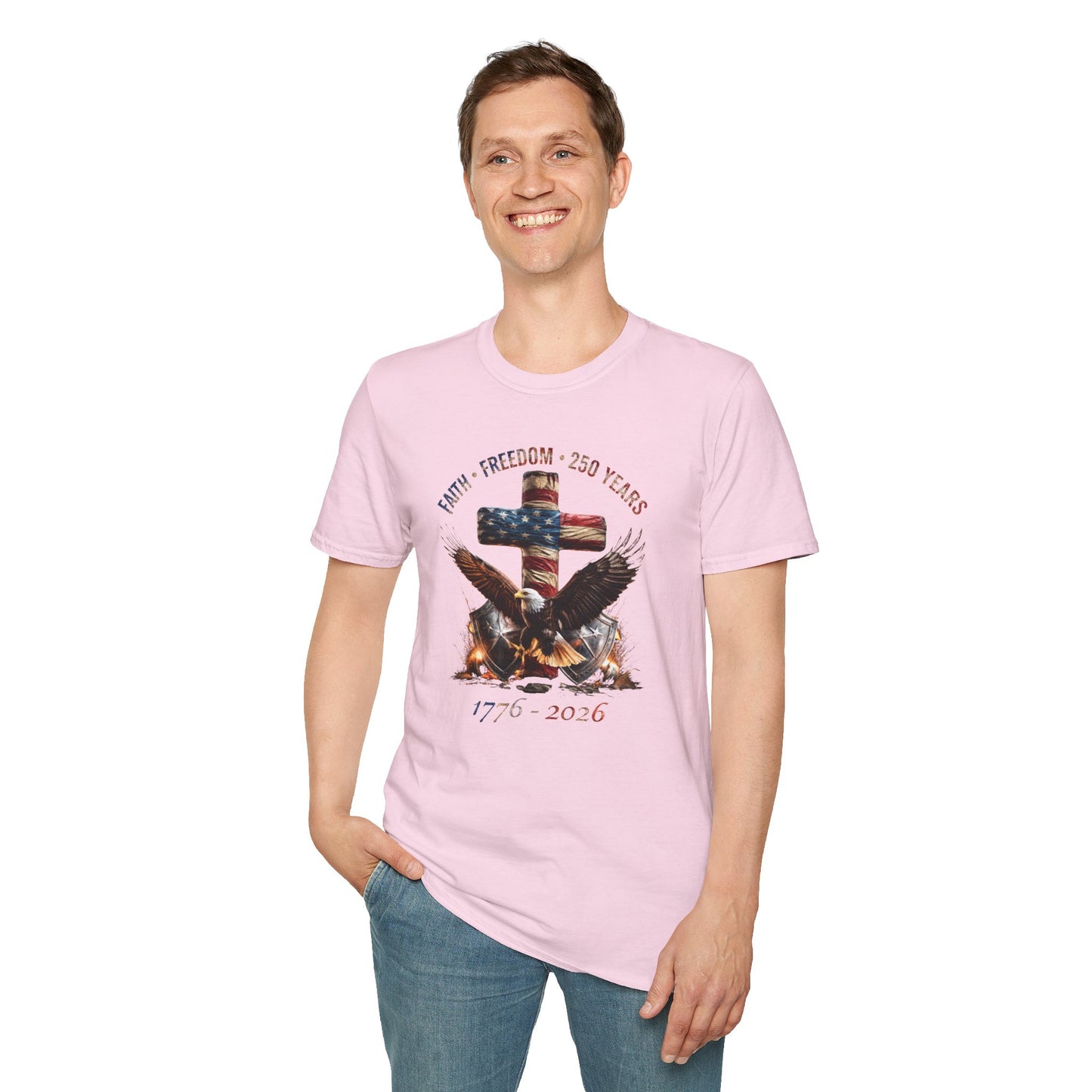 #250 Faith • Freedom 250 Years American Flag Cross & Eagle 1776-2026 T-Shirt