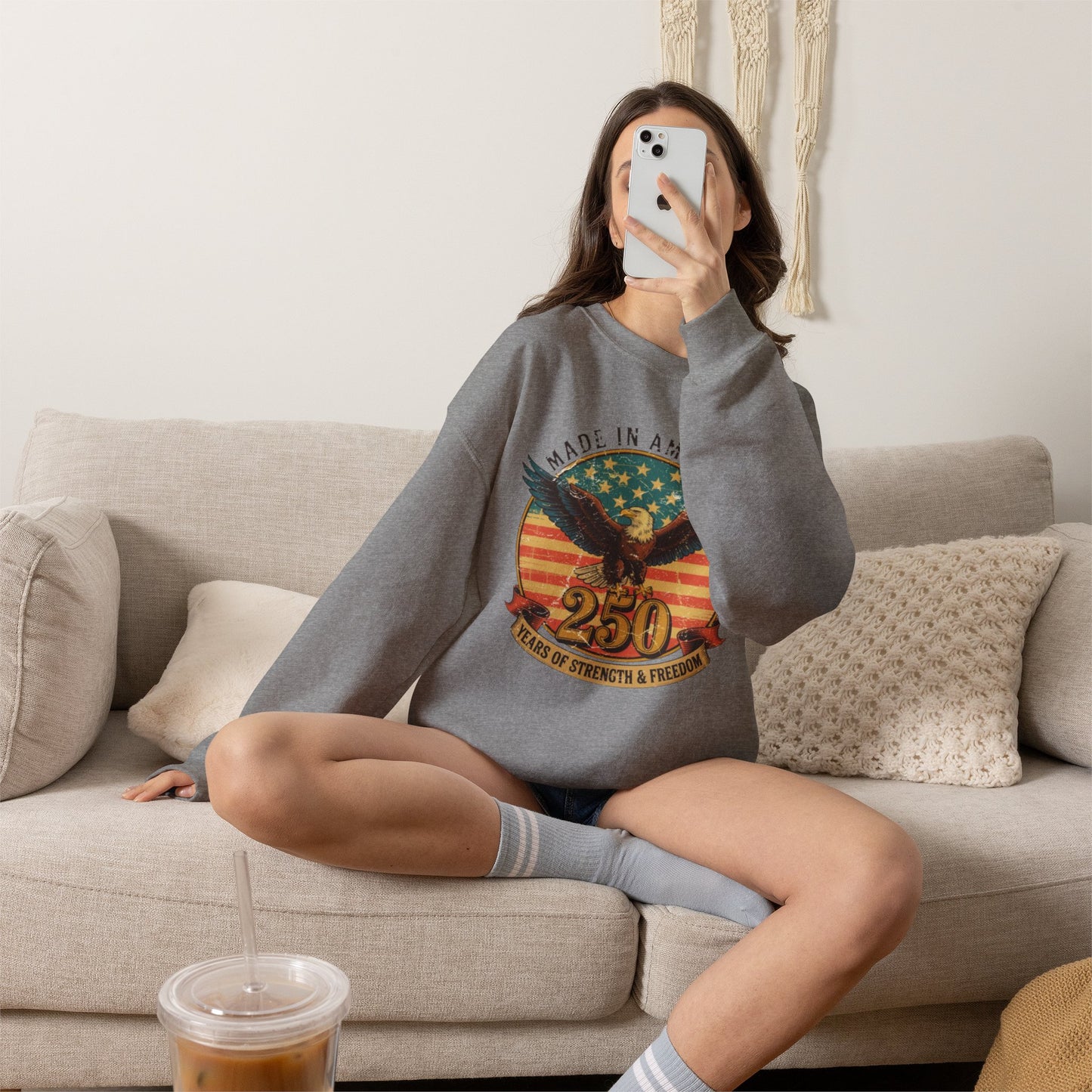 #250 Made in America Eagle 250th Anniversary Patriotic Crewneck Sweatshirt