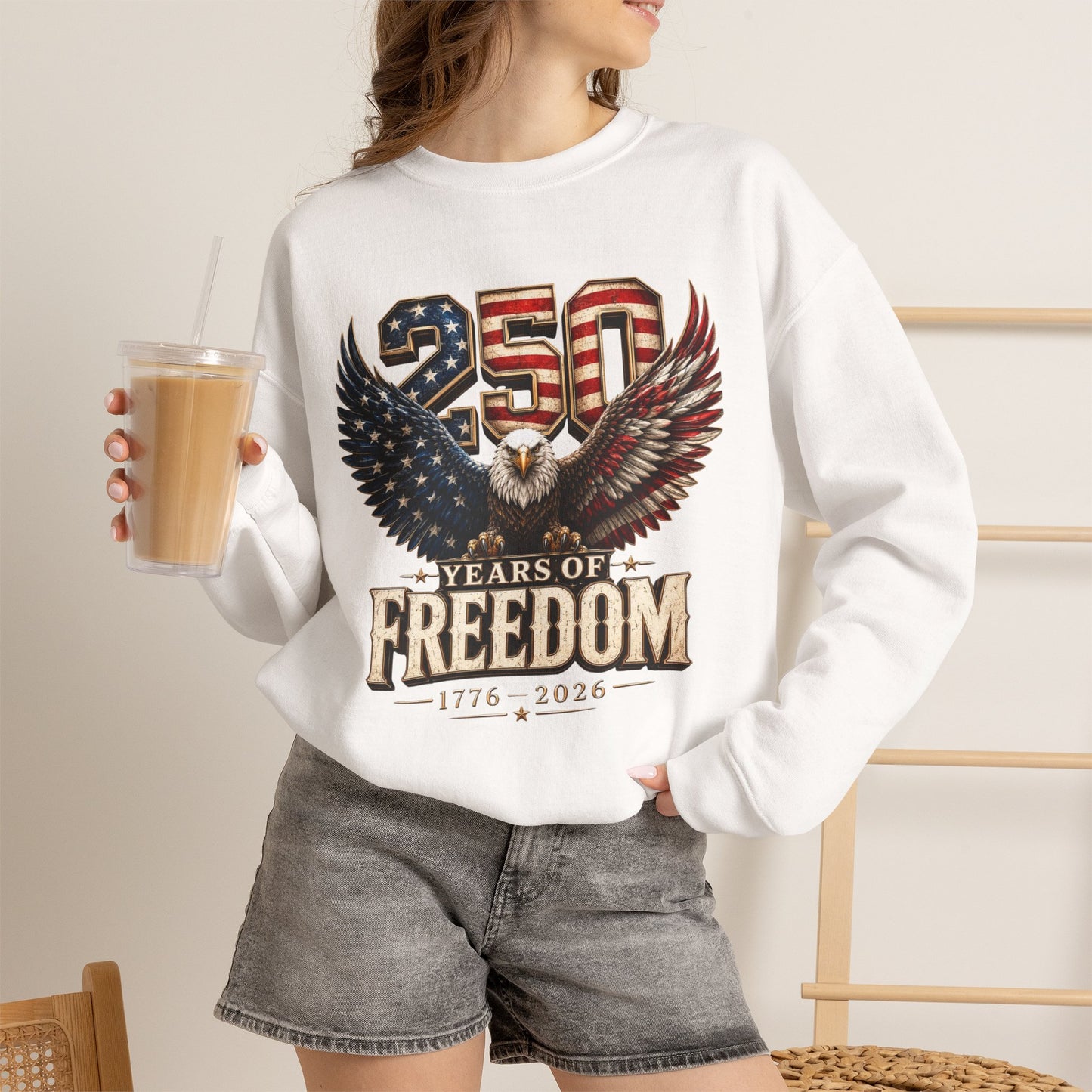 #250 250 Years of Freedom Eagle Patriotic American Flag Anniversary (1776–2026) Crewneck Sweatshirt
