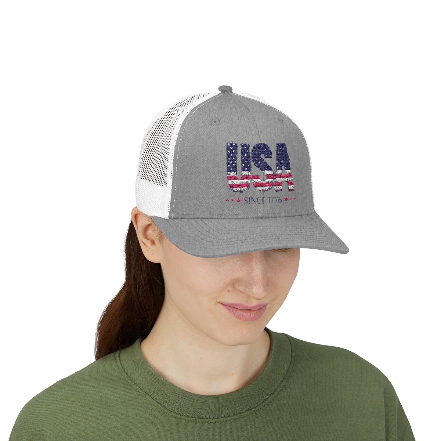 #250 USA Flag "USA Since 1776" Patriotic Snapback Trucker Cap