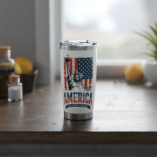 #250 Statue of Liberty American Flag 'America' Patriotic Independence Day Vagabond 20oz Tumbler Stainless Travel Cup