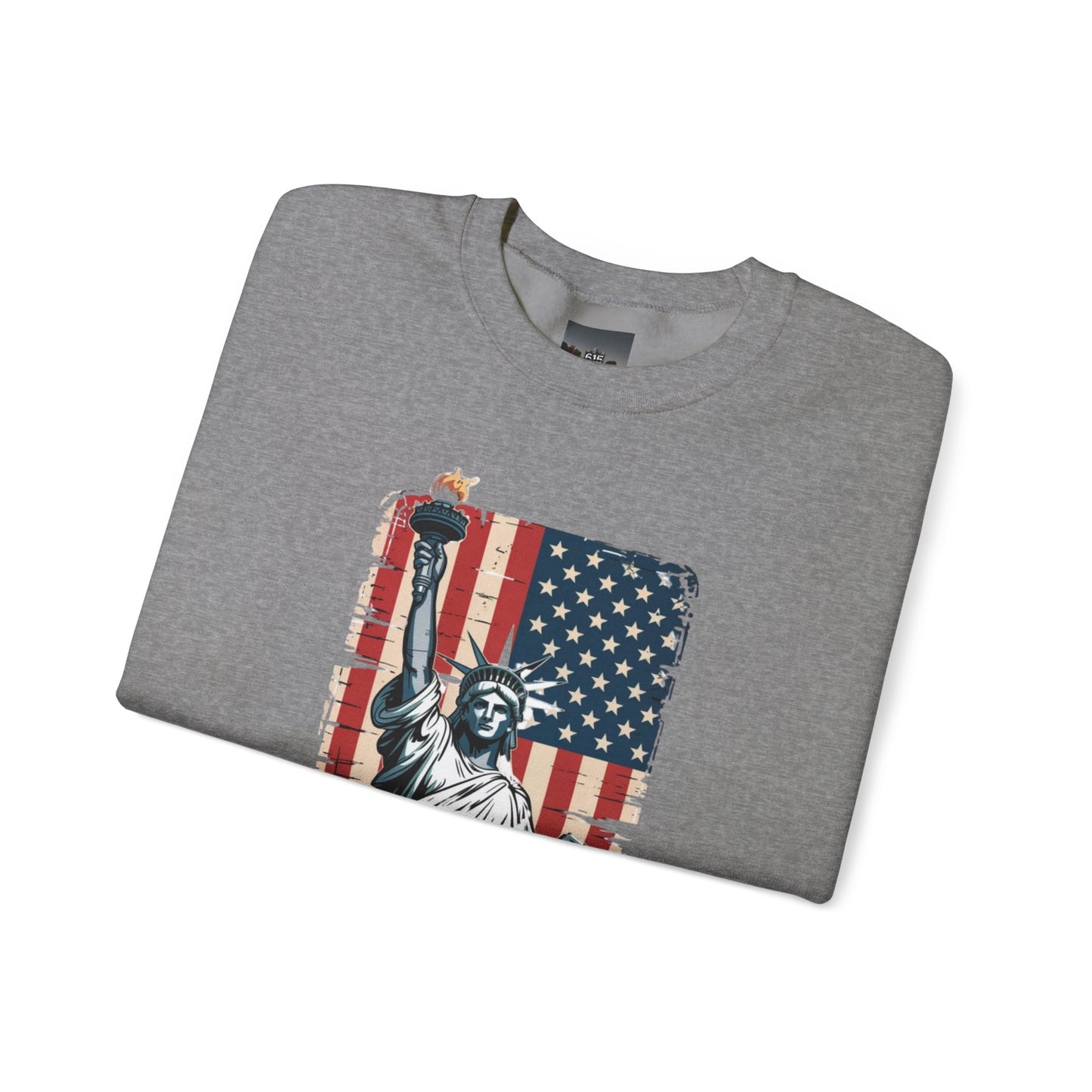 #250 Statue of Liberty American Flag 'America' Patriotic Independence Day Crewneck Sweatshirt