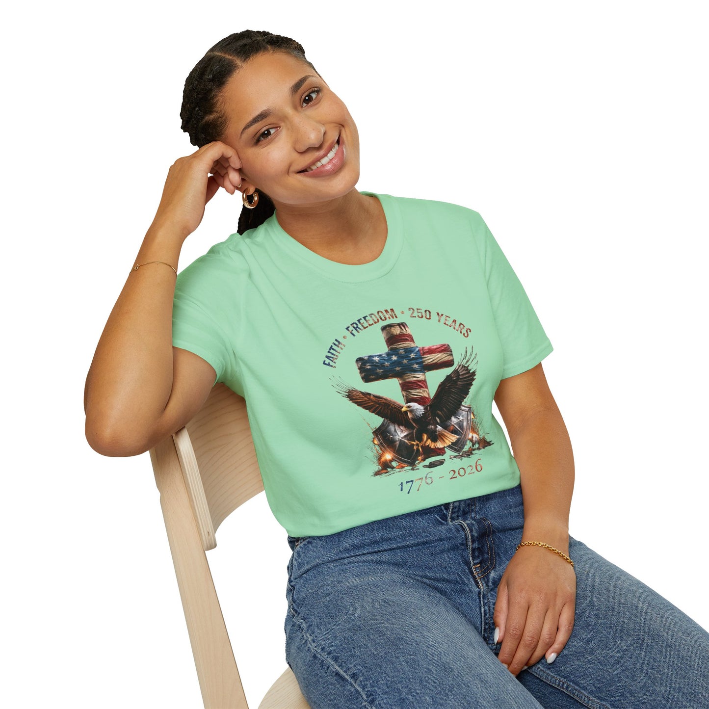 #250 Faith • Freedom 250 Years American Flag Cross & Eagle 1776-2026 T-Shirt