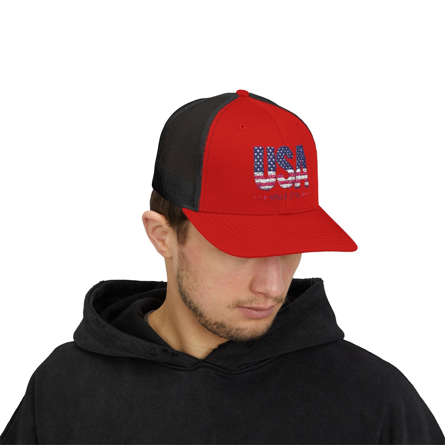 #250 USA Flag "USA Since 1776" Patriotic Snapback Trucker Cap