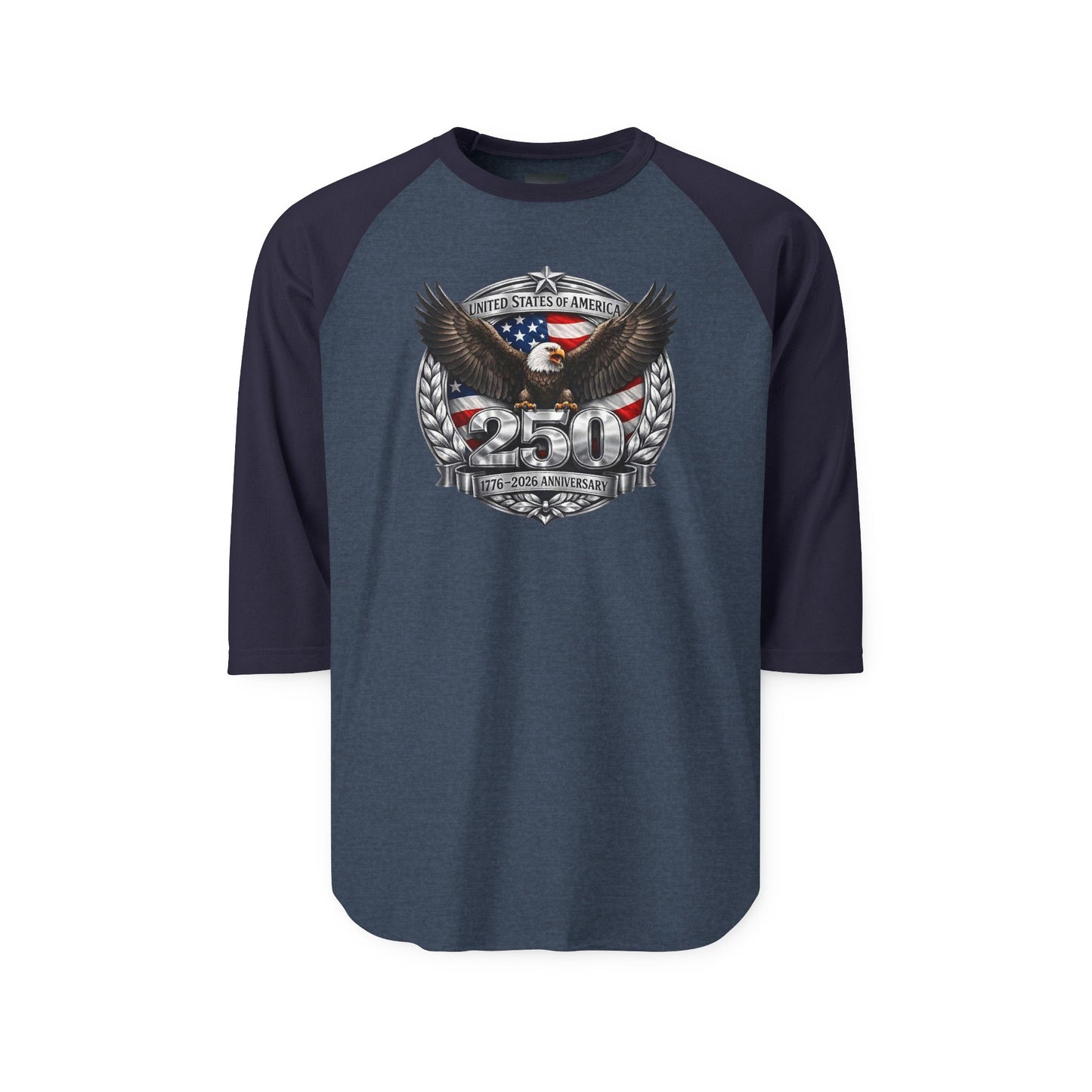 #250 Patriotic Bald Eagle 250 United States Emblem Raglan Shirt Baseball Tee