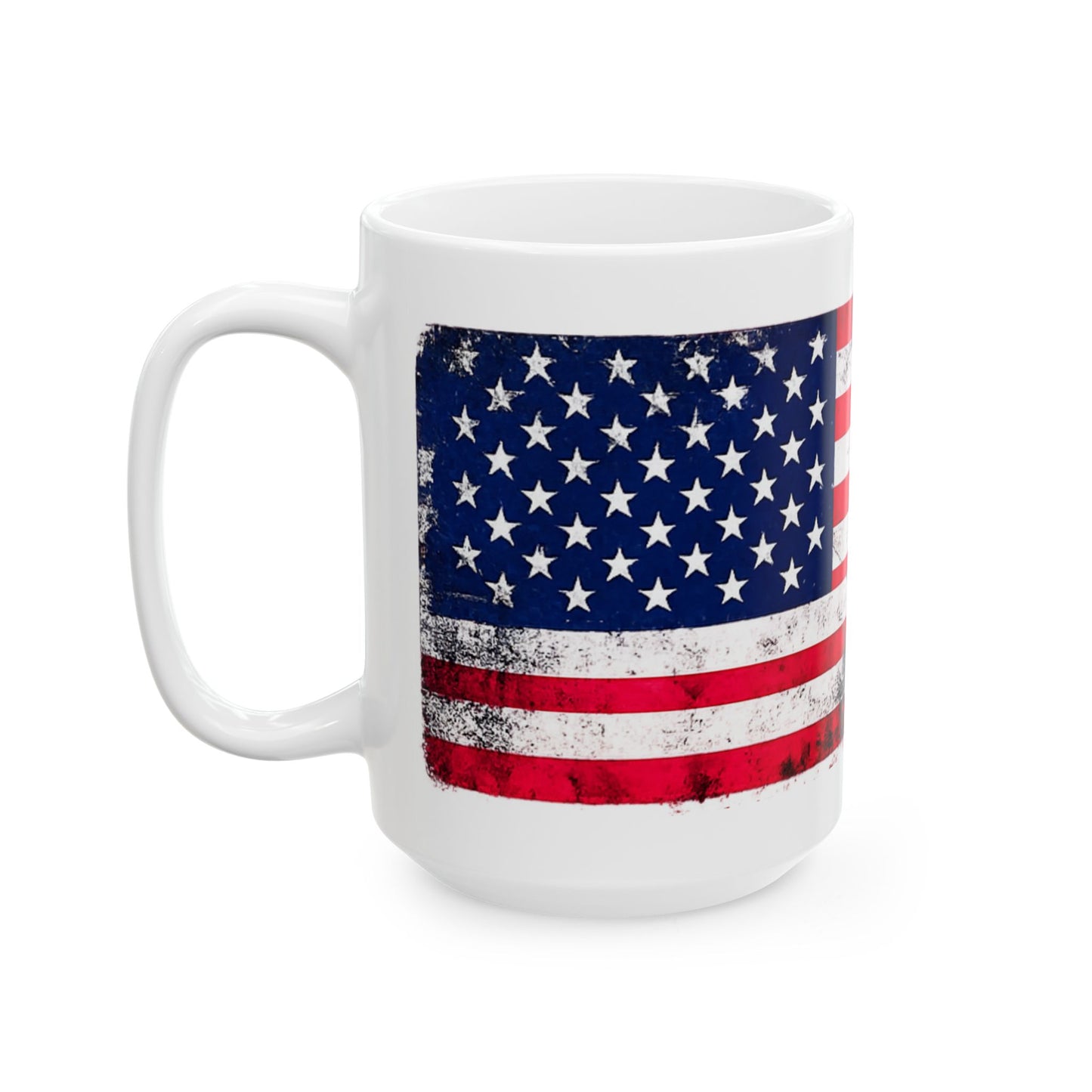 #250 Distressed American Flag Ceramic Mug — Patriotic (11oz, 15oz) Coffee Cup