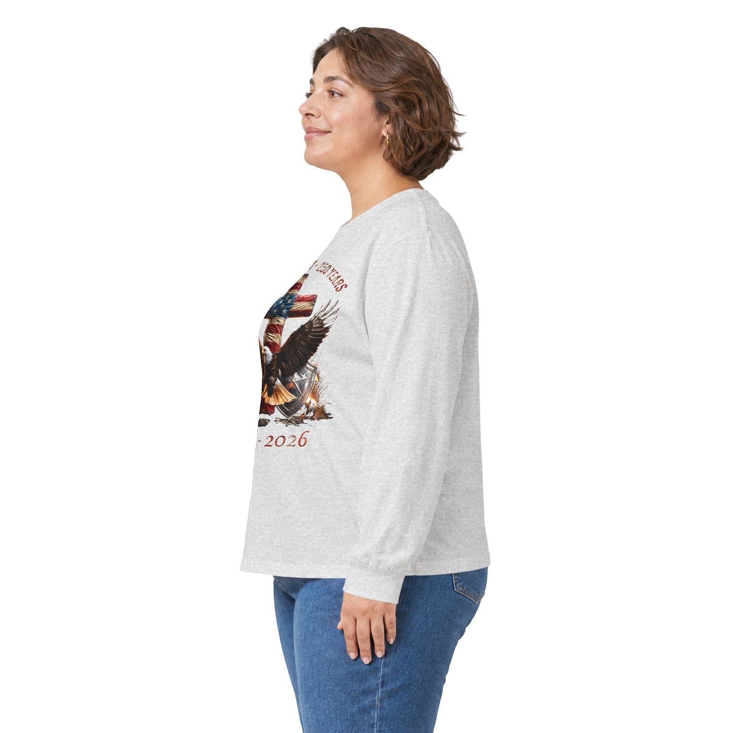#250 Faith • Freedom 250 Years American Flag Cross & Eagle 1776-2026 Long Sleeve Tee