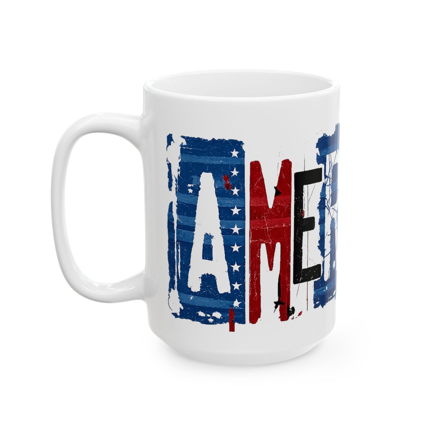 #250 America Retro Block Text Liberty Patriotic Ceramic Mug 15oz
