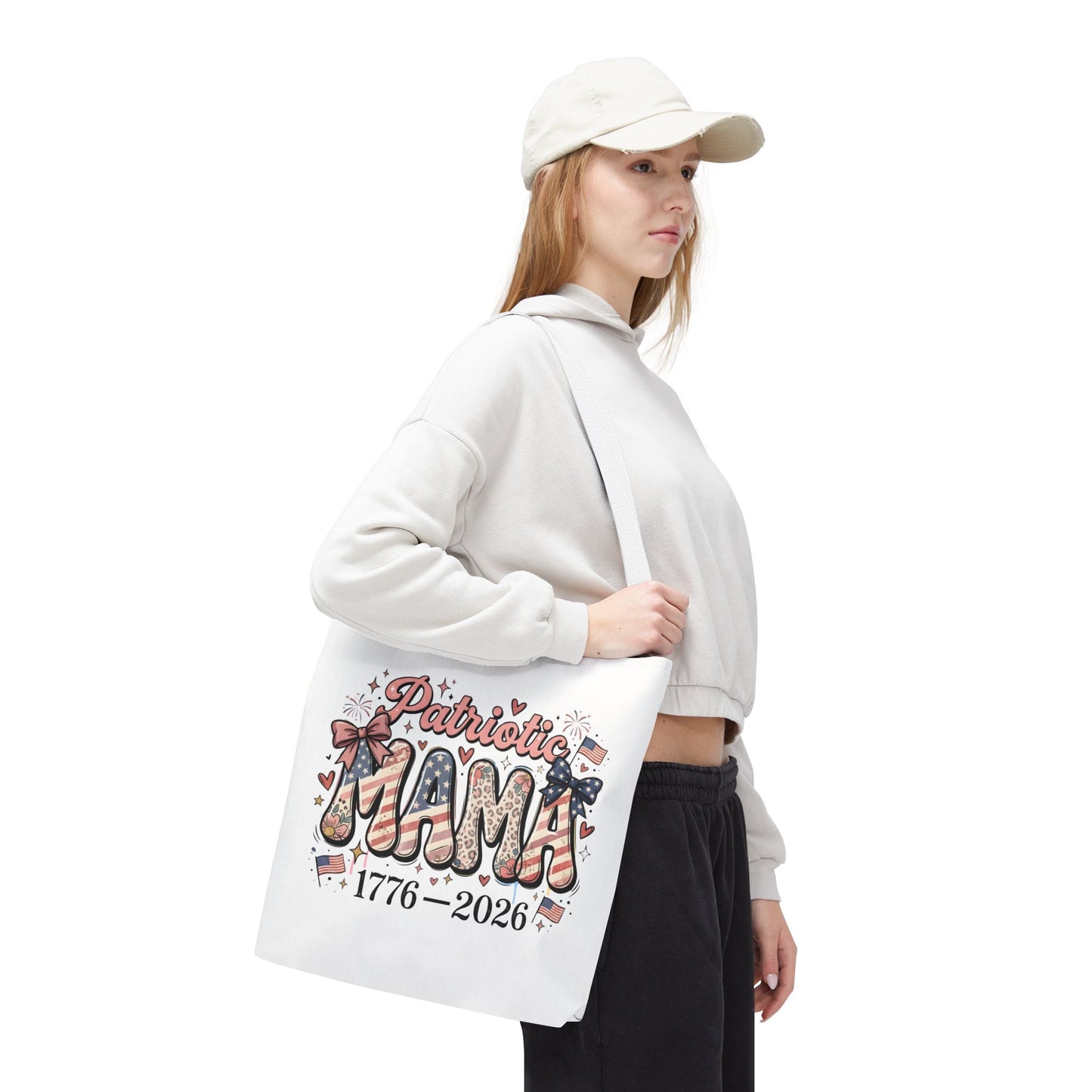 #250 Patriotic Mama 1776–2026 American Flag Tote Bag